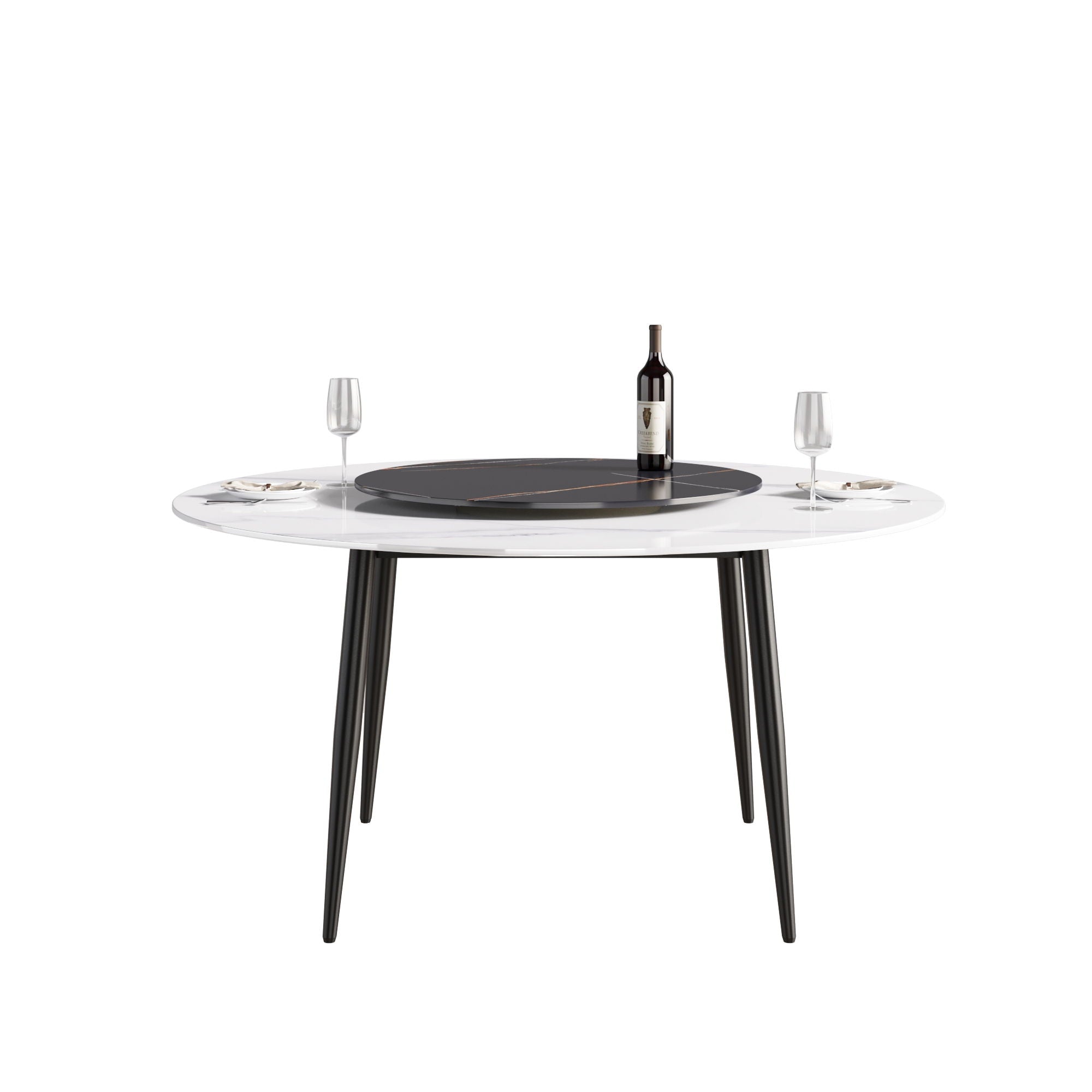 Modern Artificial Stone Round Dining Table, Can Accommodate 6 People Artificial Stone Turntable - Best Buy Furniture