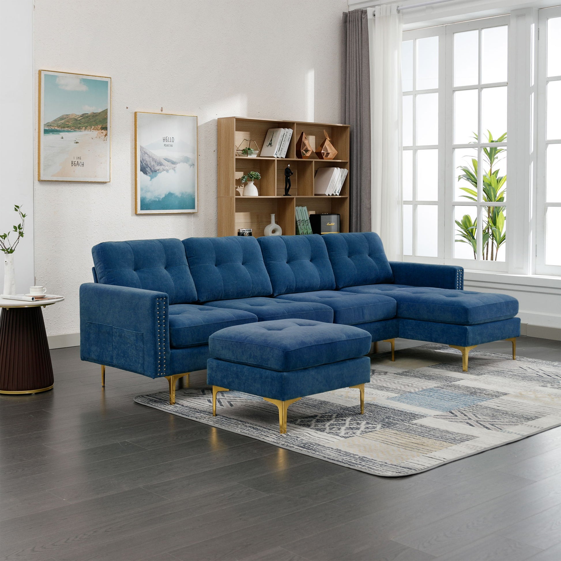 Modern L - Shape Convertible Sectional Sofa With Movable Ottoman - Best Buy Furniture