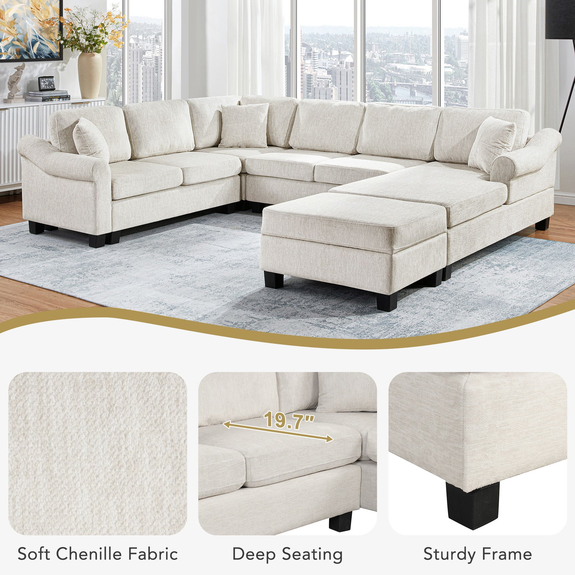 Contemporary U - Shaped Sectional Sofa With Movable Storage Ottoman - Best Buy Furniture