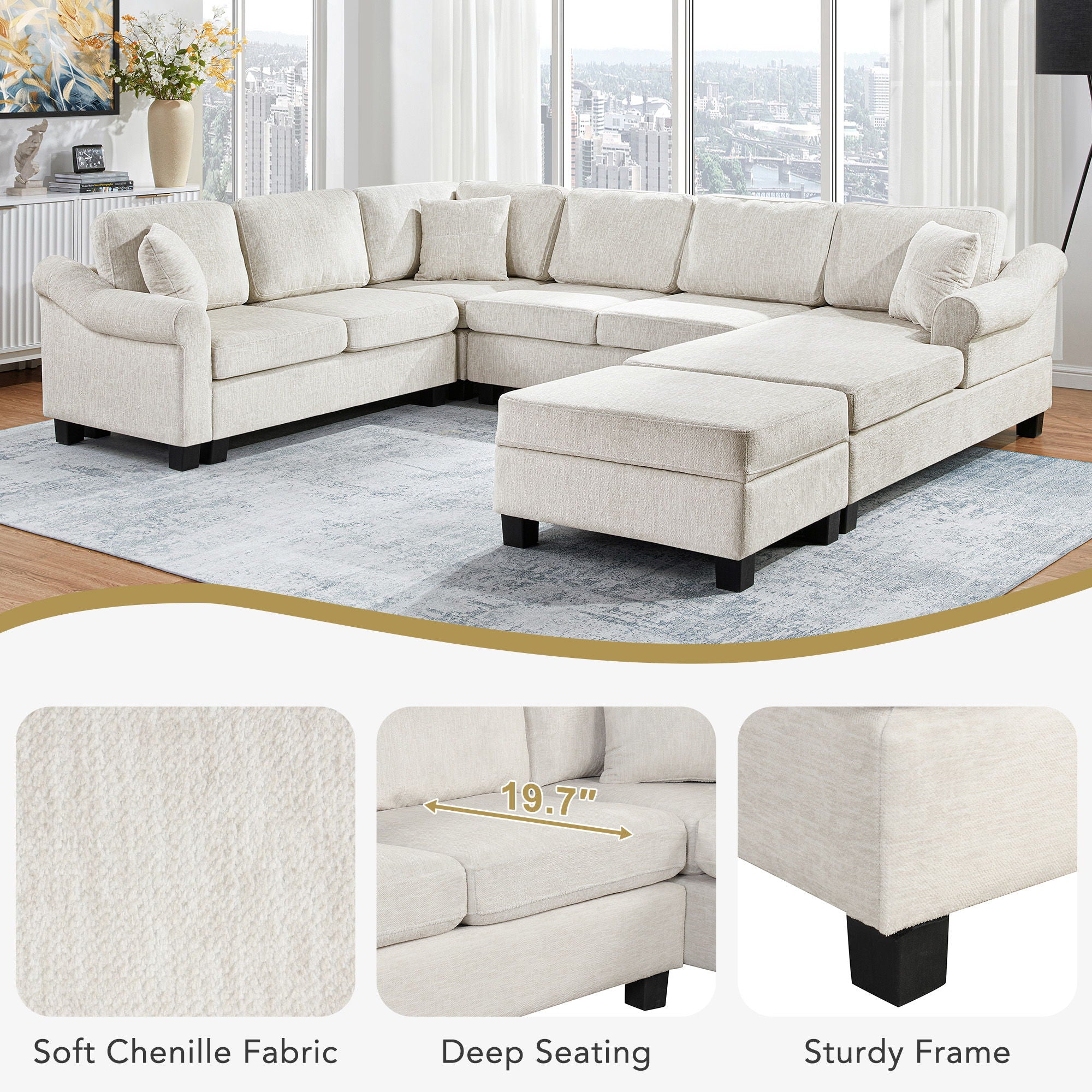 Contemporary U - Shaped Sectional Sofa With Movable Storage Ottoman - Best Buy Furniture