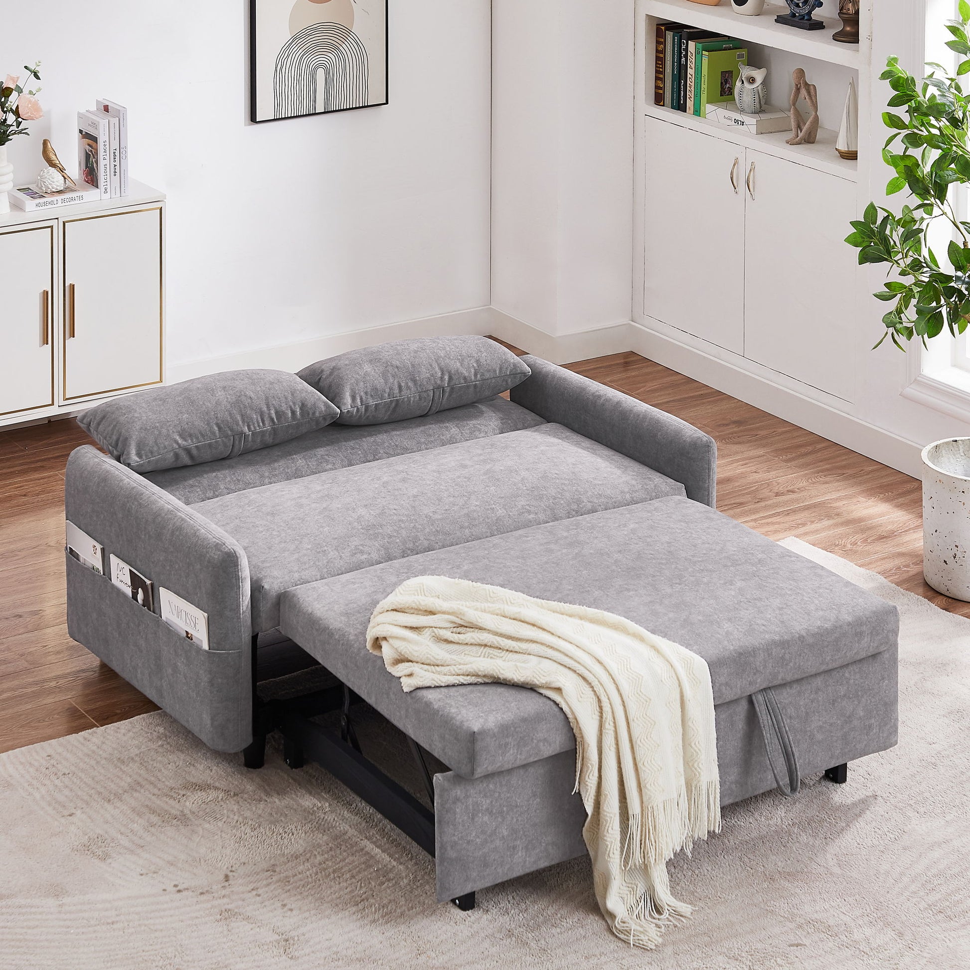 Pull Out Sleep Sofa Bed Loveseats Sofa Couch With Adjsutable Backrest, Storage Pockets, 2 Soft Pillows, USB Ports For Living Room, Bedroom, Apartment, Office - Best Buy Furniture