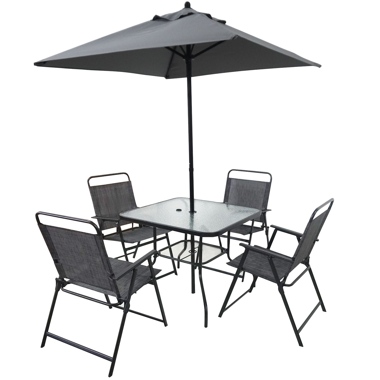 Outdoor Patio Dining Set For 4 People, Metal Patio Furniture Table And Chair Set With Umbrella - Black - Best Buy Furniture