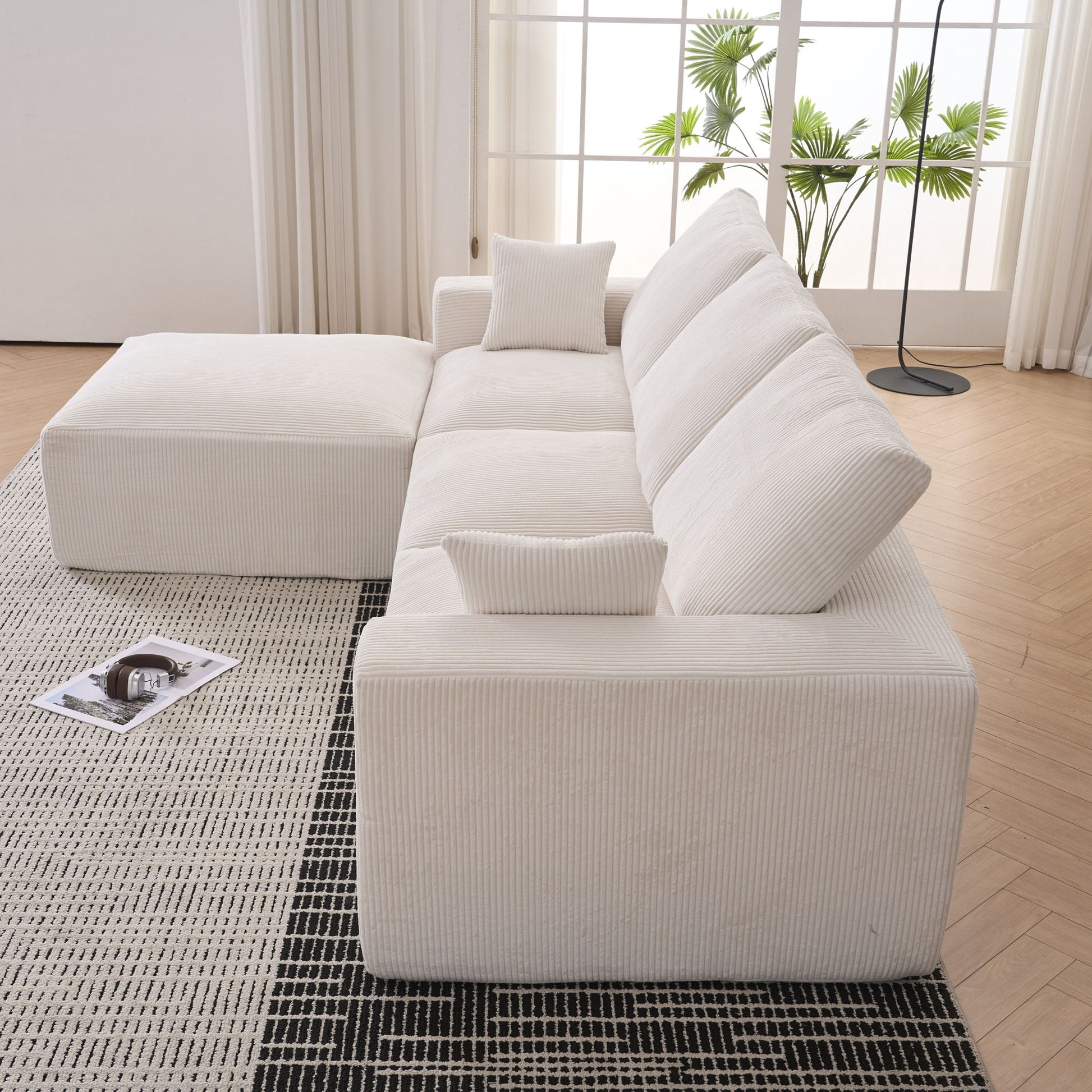 Modular Sectional Sofa With Ottoman, USB And Type C Charger, Petal Armrest Design - Best Buy Furniture