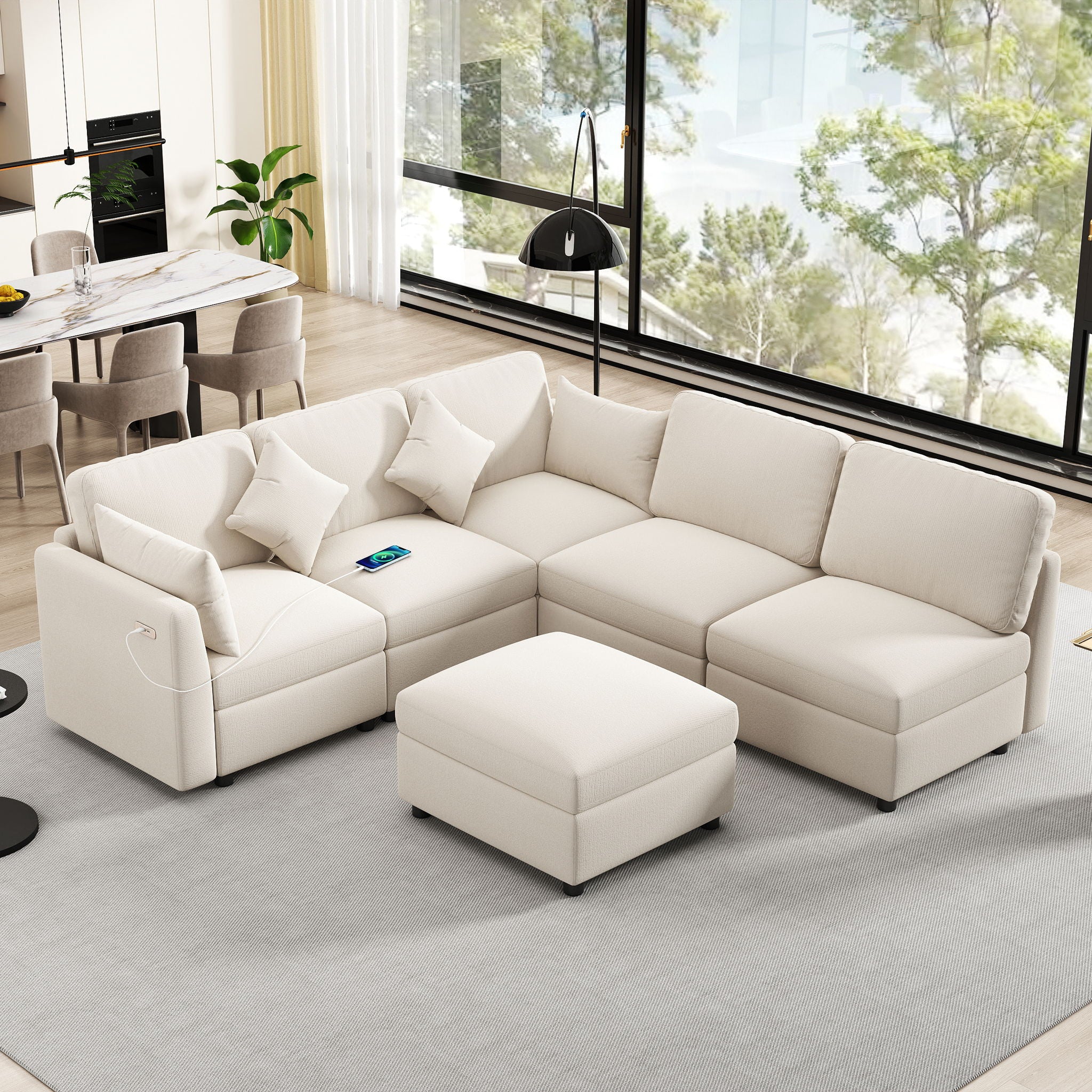 Sectional Sofa Modular U-Shaped With Ottoman & USB Ports - Best Buy Furniture