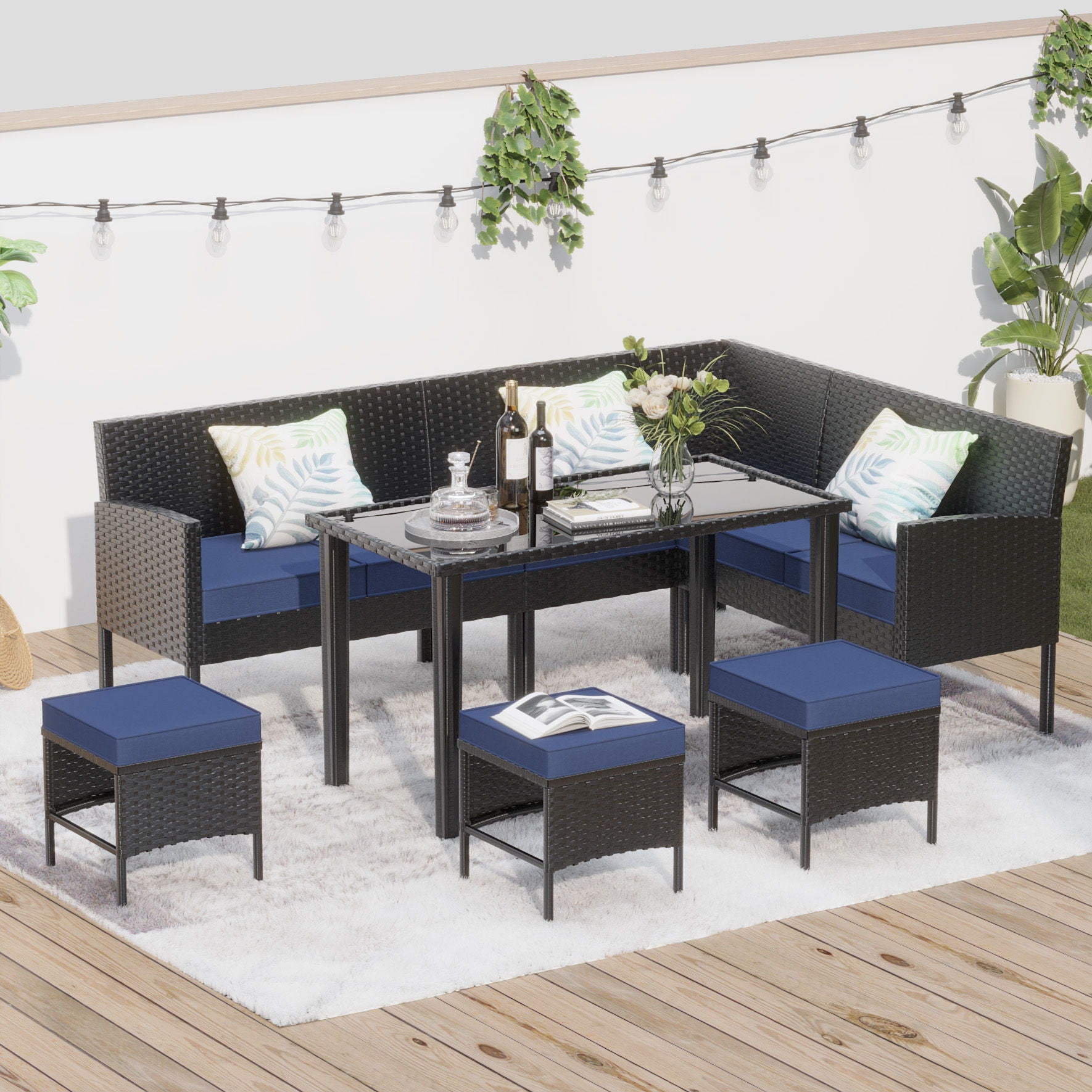 7 Piece Outdoor Furniture Set Waterproof Cushions Glass Table - Best Buy Furniture