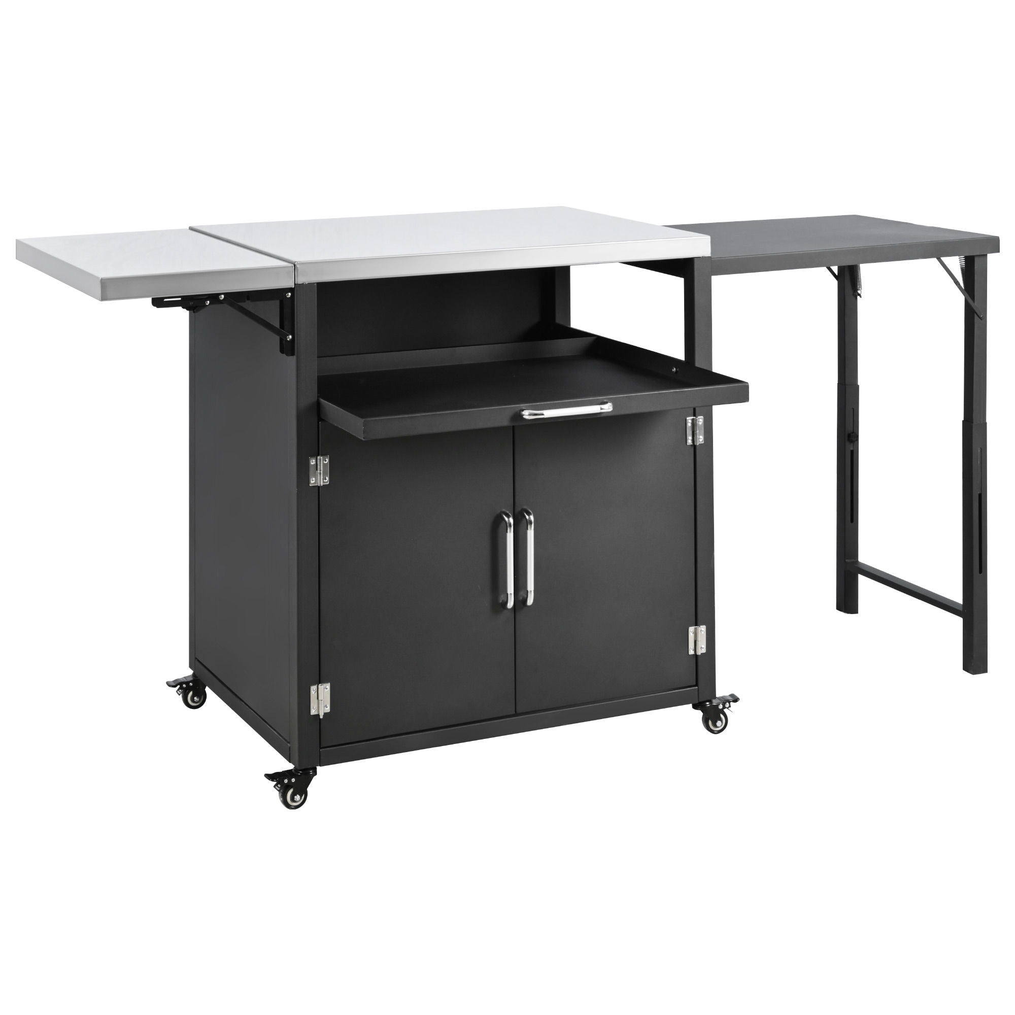 Versatile Outdoor Cabinet With Folding & Expandable Work Surfaces, Ample Storage Space, And Lockable Wheels - Matte Black - Best Buy Furniture
