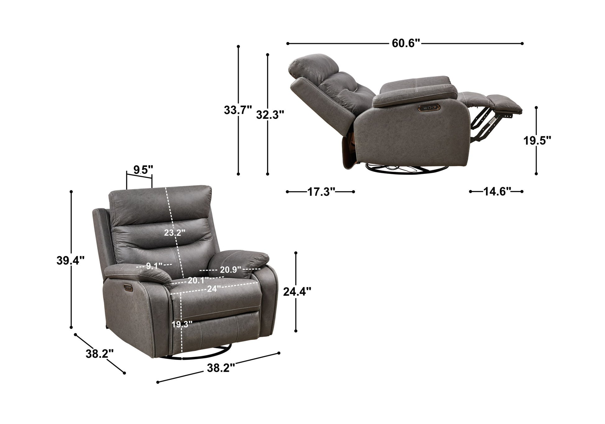 Dual Okin Motor Rocking And 240° Swivel Single Sofa Seat Recliner Chair Infinite Position, Head Rest With Power Function - Best Buy Furniture