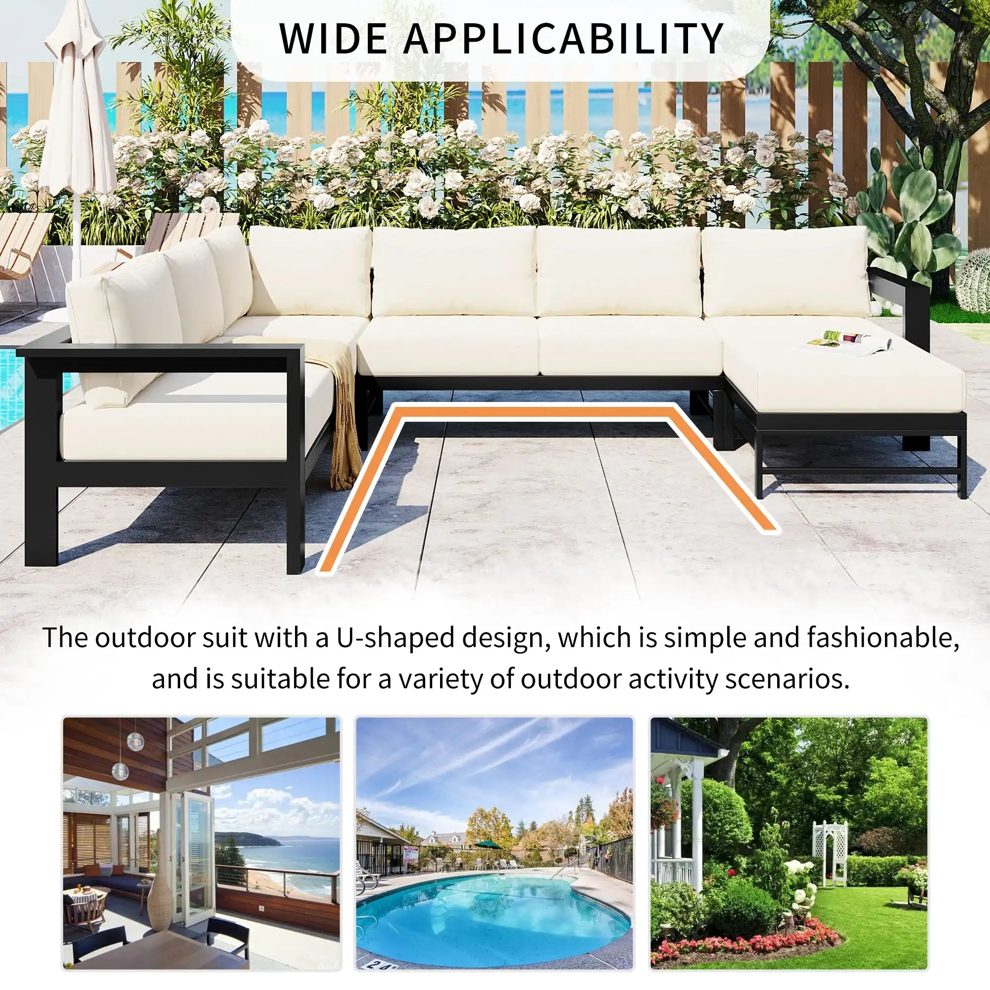 U-shaped multi-person outdoor sofa set, suitable for gardens, backyards, and balconies. - Best Buy Furniture