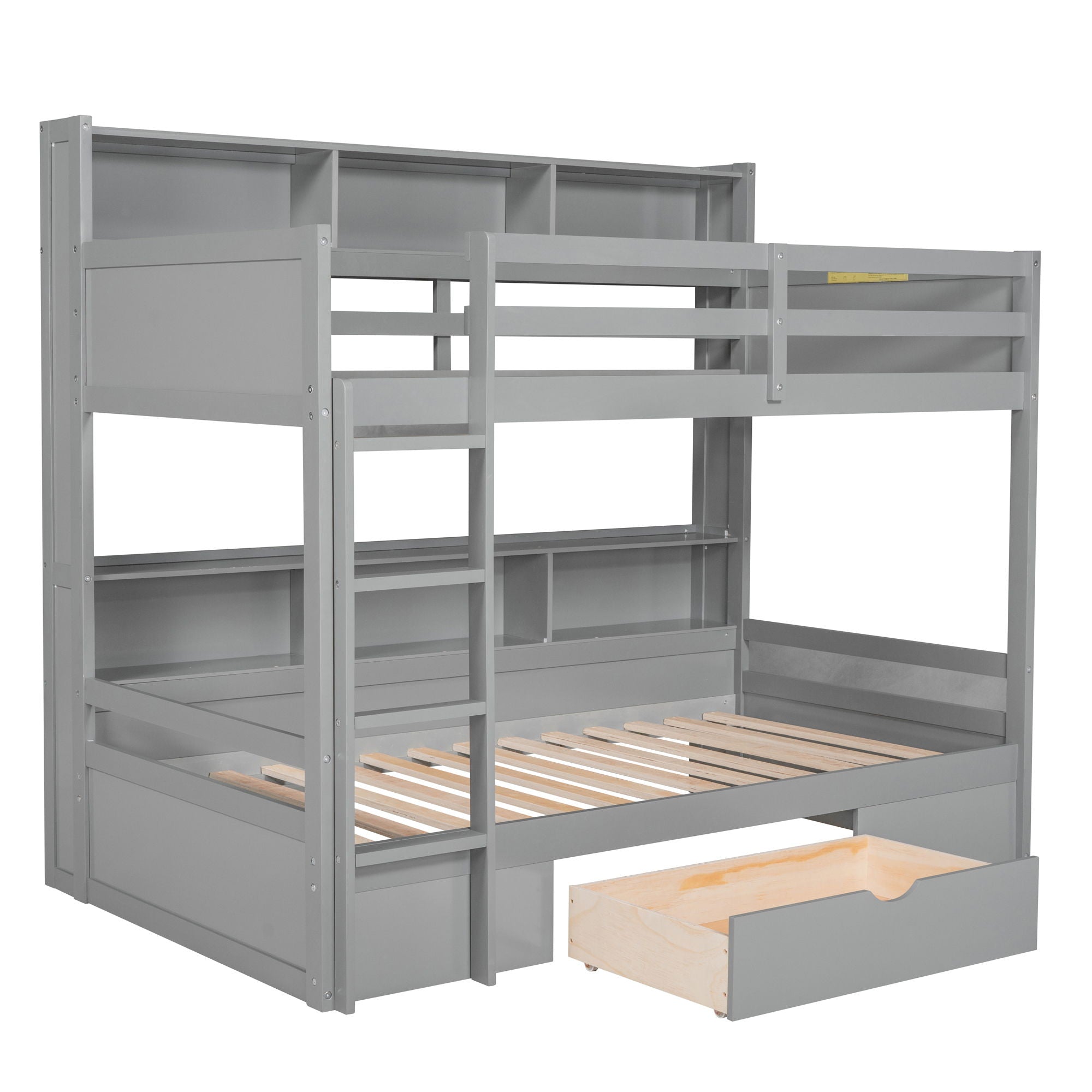 Twin Size Bunk Bed With Built-In Shelves Beside Both Upper And Down Bed And Storage Drawer - Best Buy Furniture