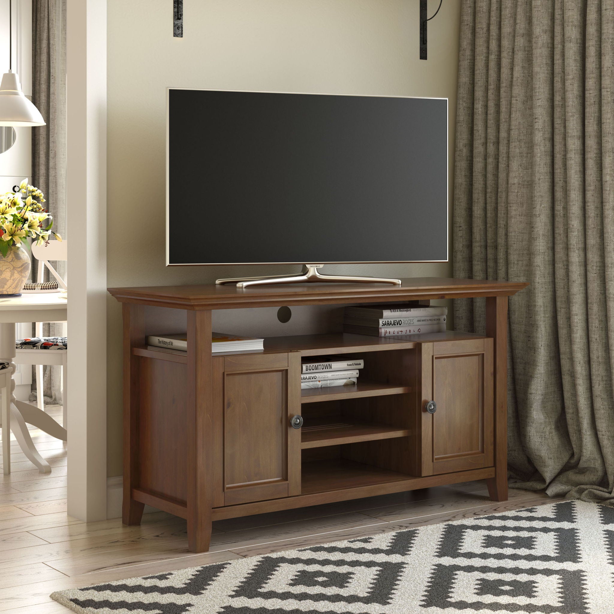 Amherst - TV Media Stand - Medium Saddle Brown - Best Buy Furniture