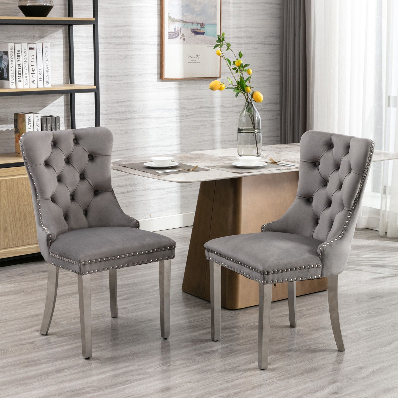 Nikki - Modern, High-End Tufted Solid Wood Contemporary Velvet Upholstered Dining Chair With Chrome Stainless Steel Plating Legs, Nailhead Trim (Set of 2) - Best Buy Furniture