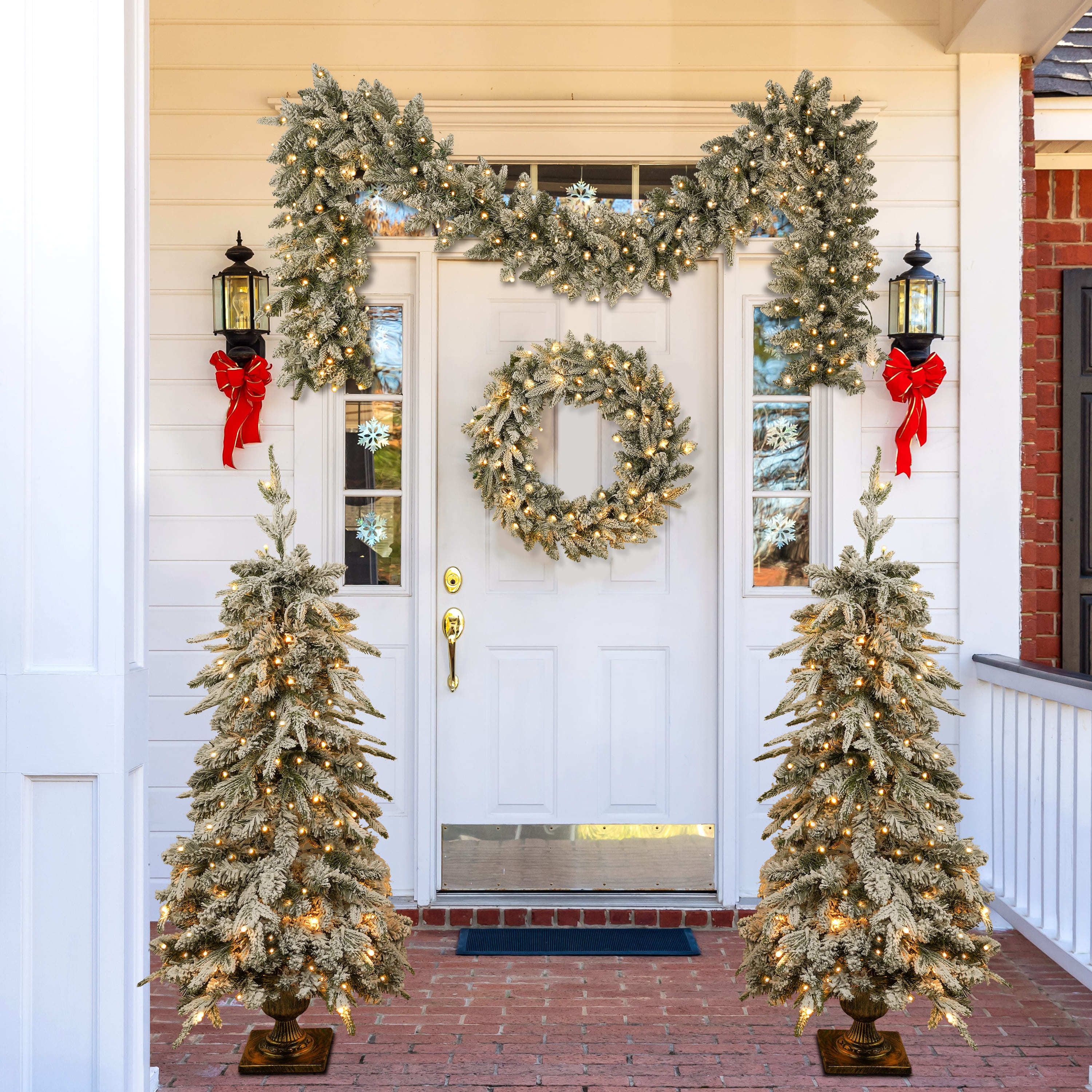 4-Piece Fiber Optic Christmas Decoration Set – Wreath, Cane & 2 Entryway Trees with LED Lights - Best Buy Furniture