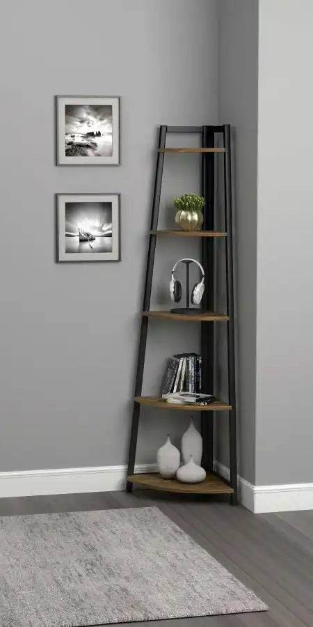 Jacksonville - 5-Shelf Bookshelf - Black And Aged Walnut - Best Buy Furniture