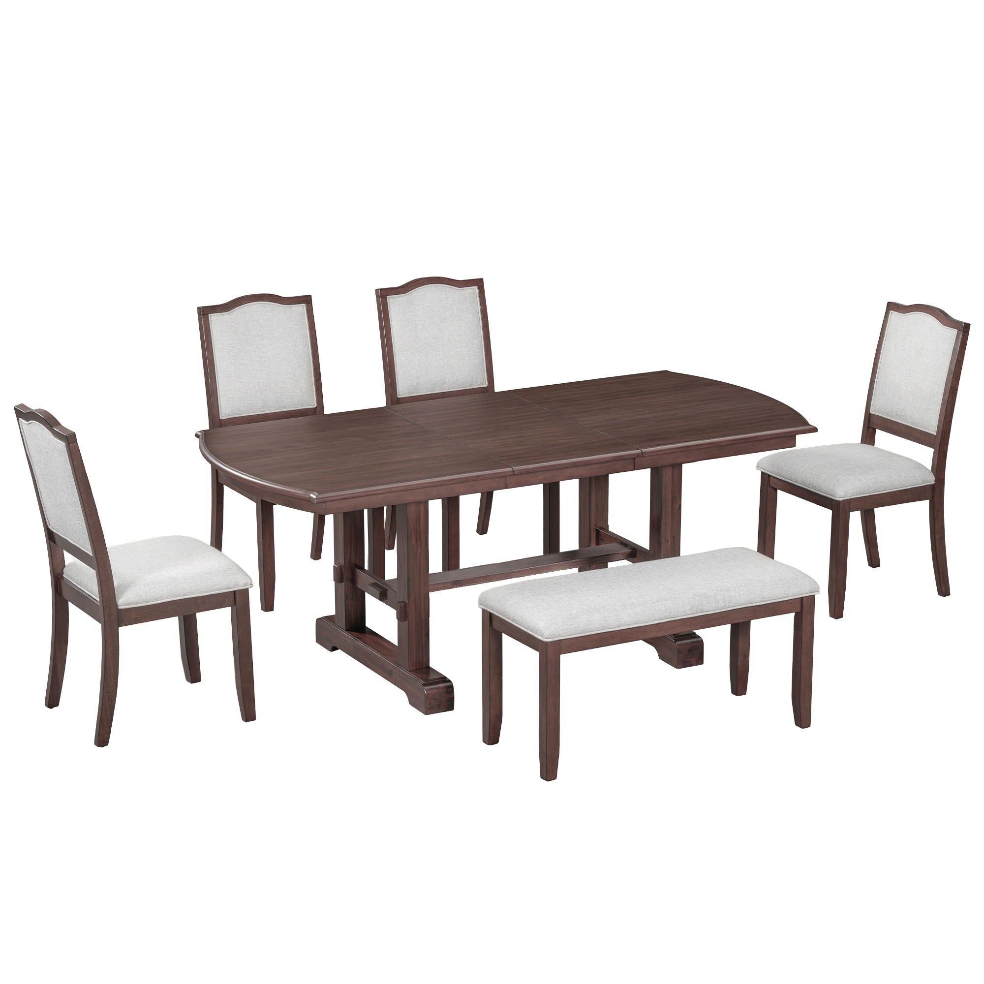 6 Piece Extendable Dining Table Set, Wood Table With Removable Leaf, 4 Upholstered Chairs And Bench - Cherry - Best Buy Furniture