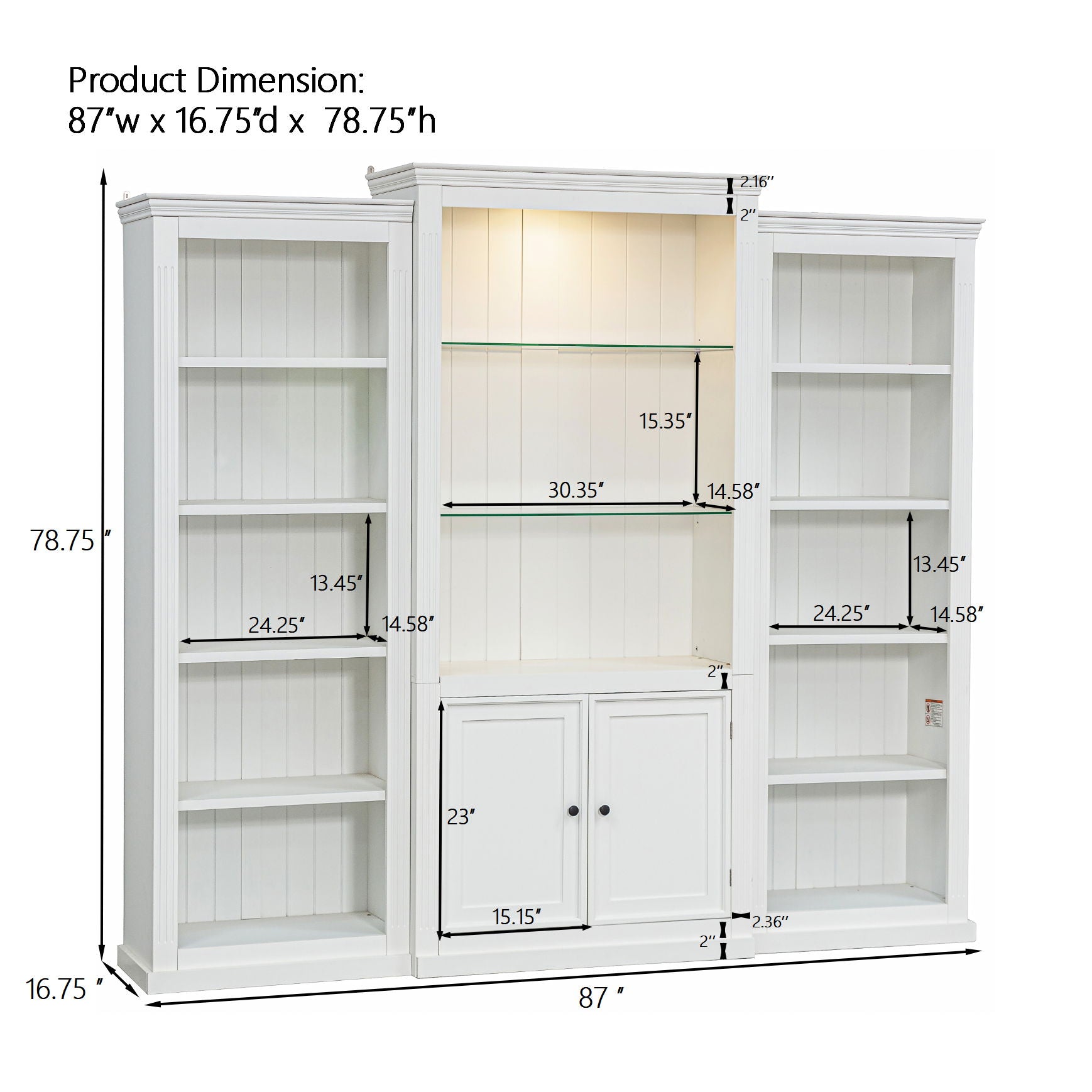 Retro Style 3 Piece Bookcase Display Cabinet With Adjustable LED Lighting, Tempered Glass Shelves - White - Best Buy Furniture