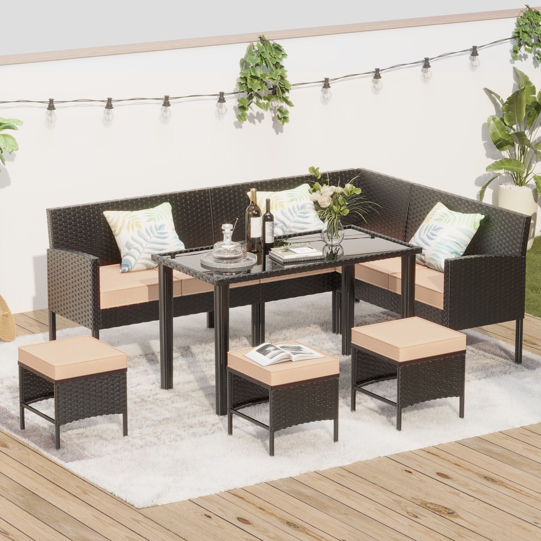 7 Piece Outdoor Furniture Set Waterproof Cushions Glass Table - Best Buy Furniture