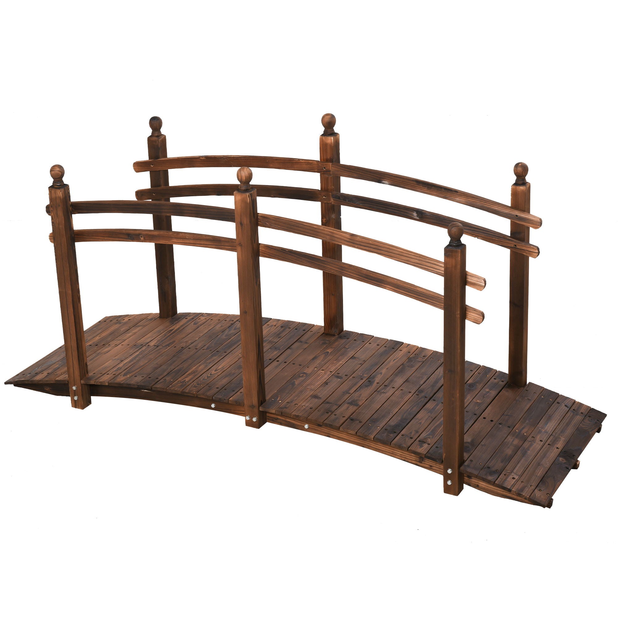Outsunny - Fir Wood Garden Bridge Arc Walkway With Side Railings, Perfect For Backyards, Gardens, & Streams, Carbonized - Brown - Best Buy Furniture