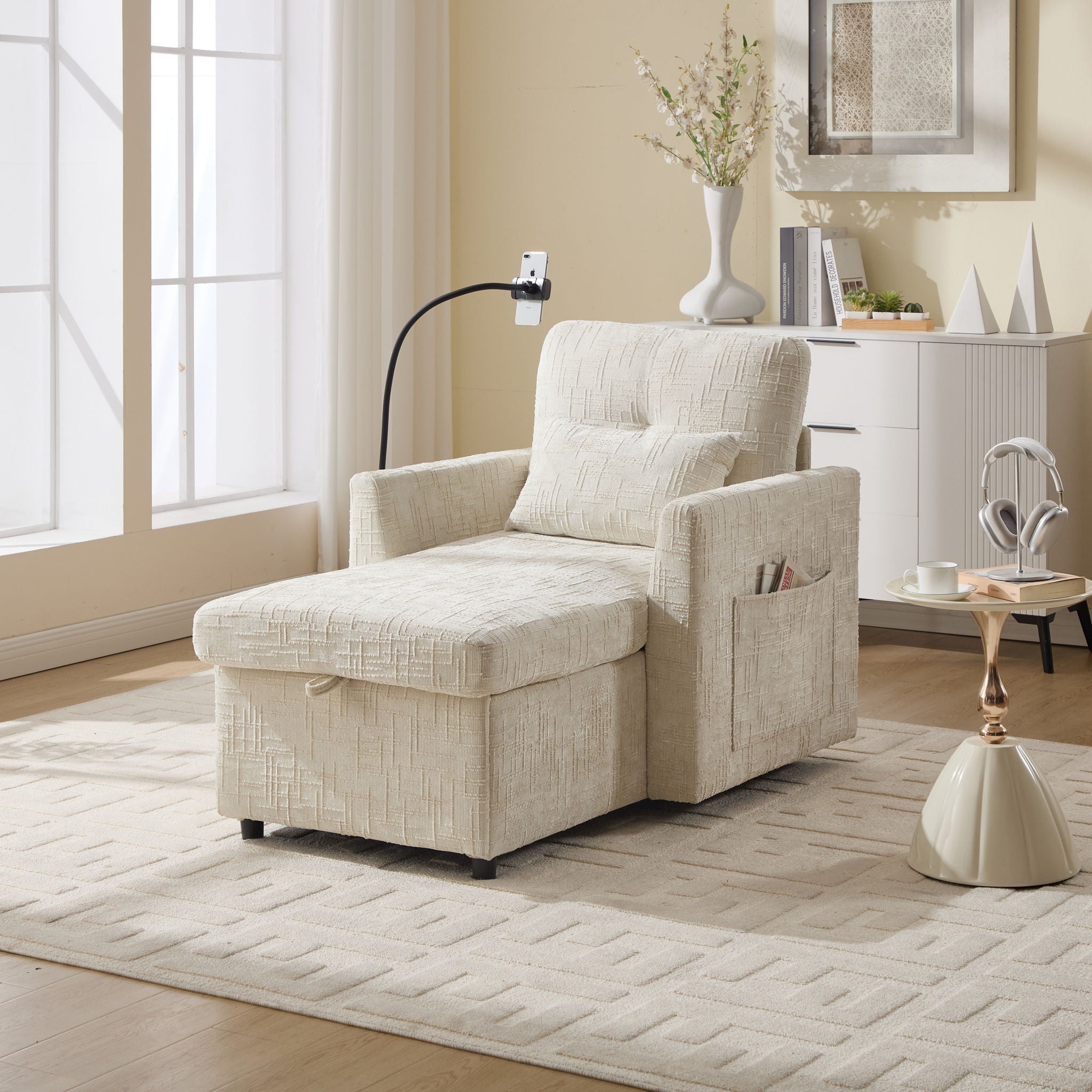 Multifunctional Chenille Recliner Sofa With Storage And Phone Bracket - Best Buy Furniture