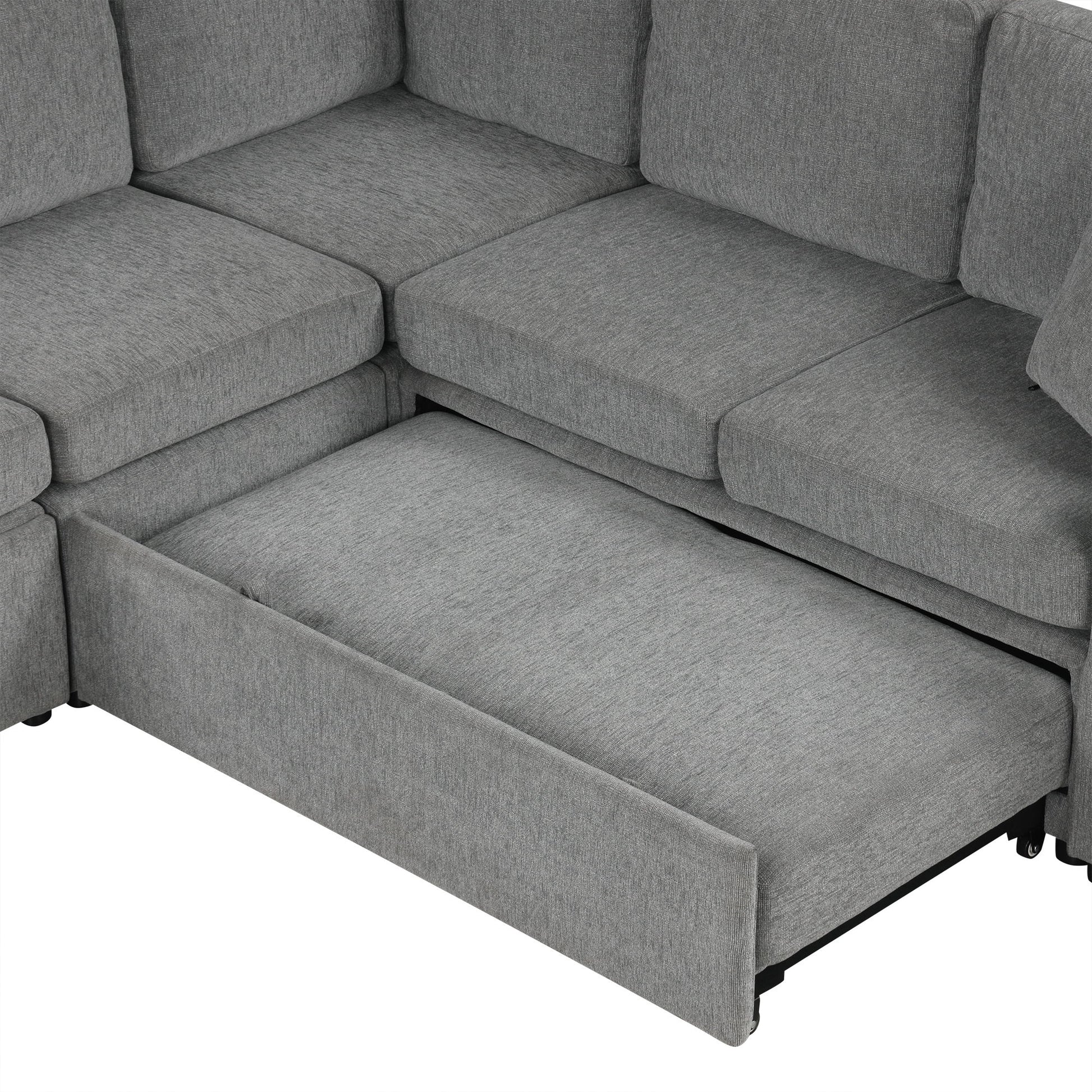 Sectional Sofa Convertible Pull-Out Bed With Storage Ottoman & USB Ports - Best Buy Furniture