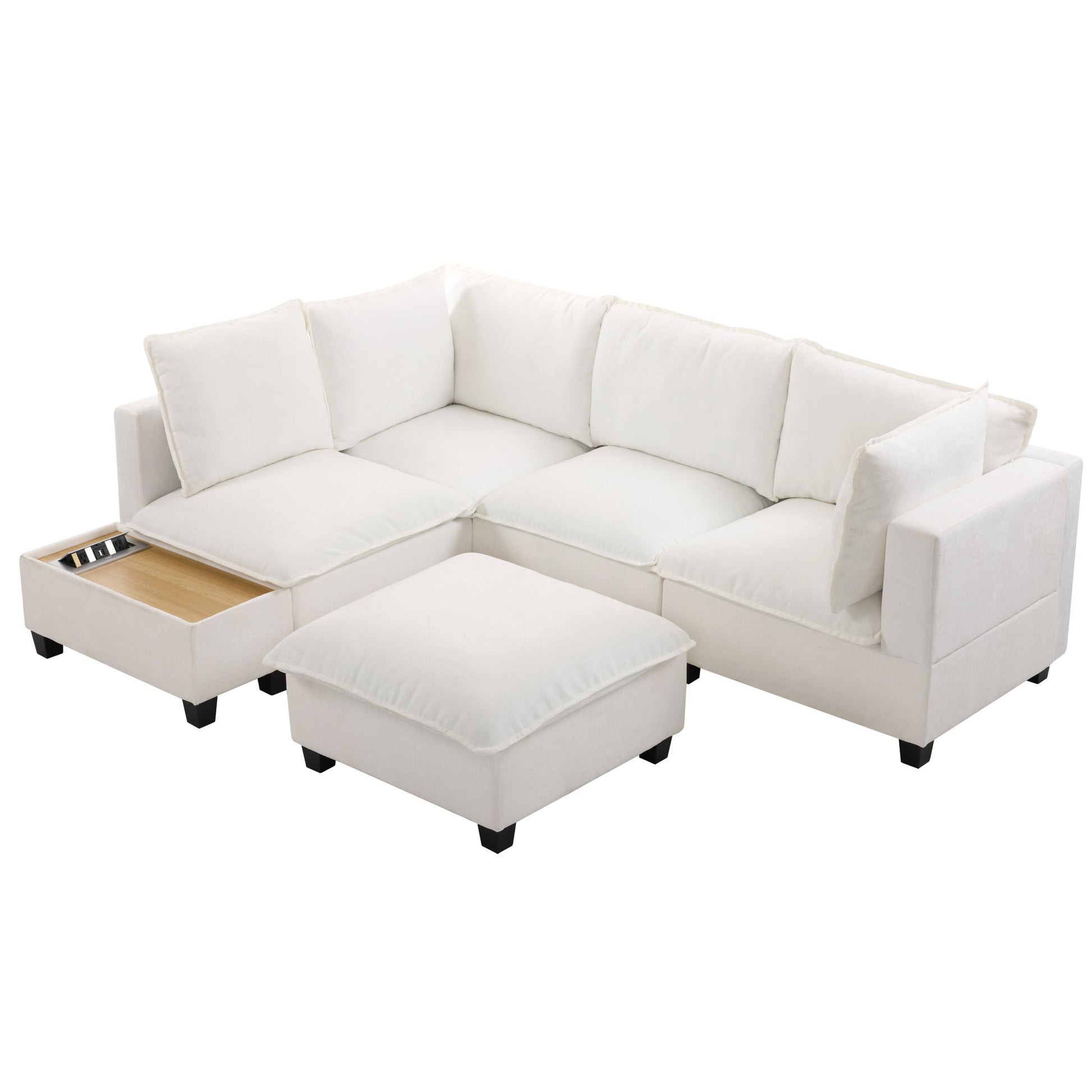 U-Shaped Sectional Modular Sofa With A Movable Ottoman, A Coffee Table With Hidden Charging Devices For Living Room - Best Buy Furniture