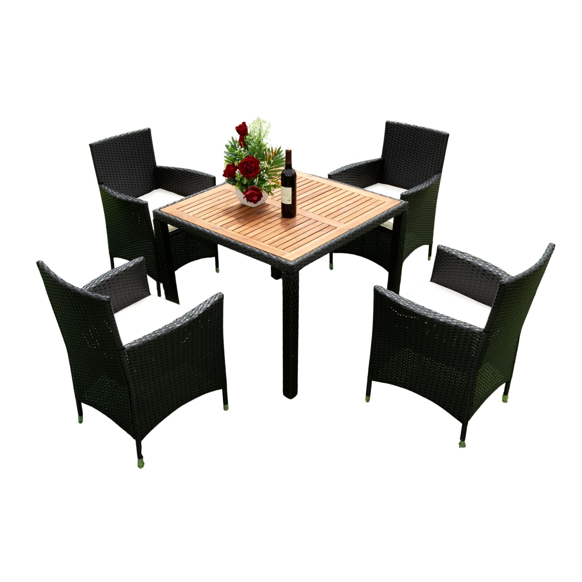 Outdoor Patio Wicker Dining Set With Acacia Wood Top - Best Buy Furniture