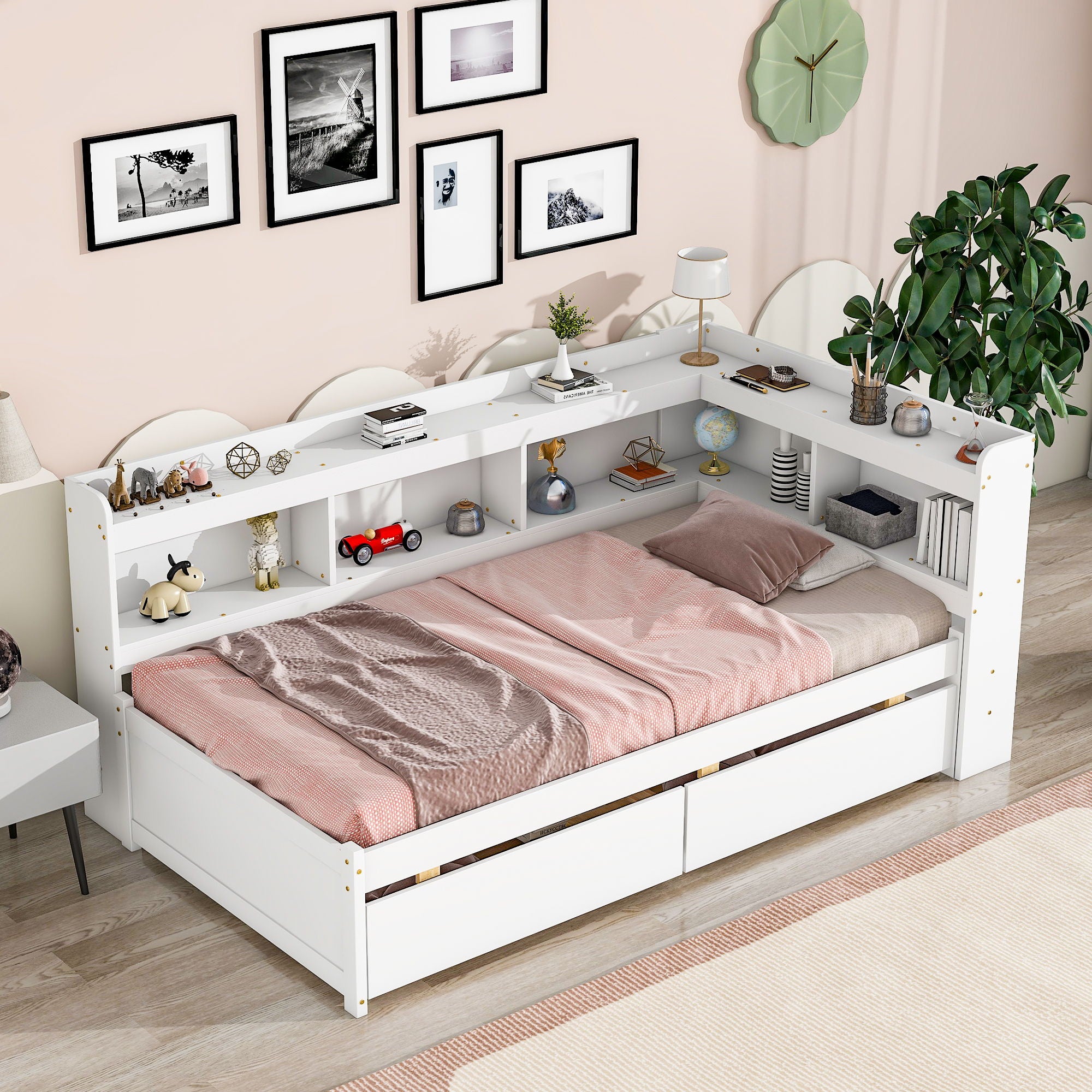 Twin Bed With L-Shaped Bookcases, Drawers - Best Buy Furniture