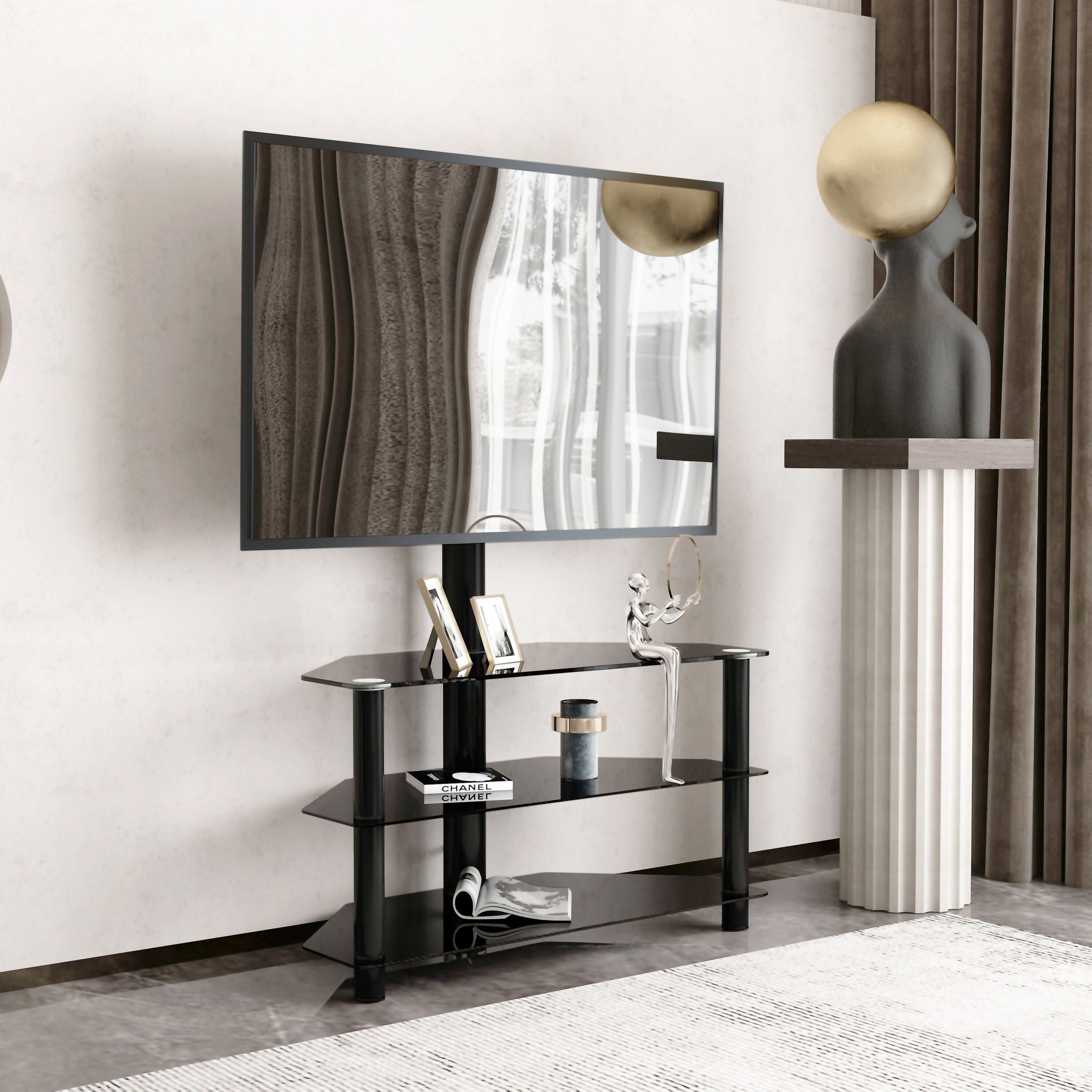 Multi-Function TV Stand Height Adjustable Bracket Swivel 3 Tier - Black - Best Buy Furniture