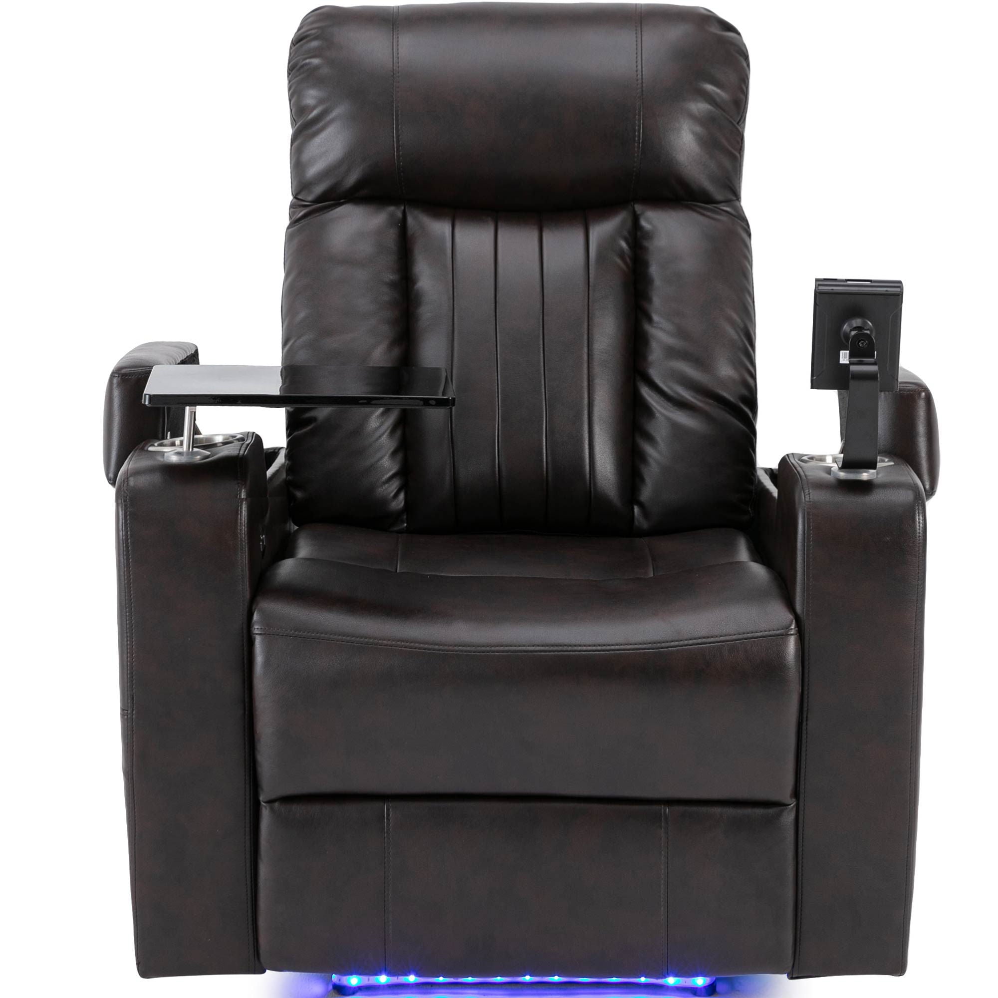 Power Recliner With Storage Arms, Cupholders, Swivel Tray Table And Cell Phone Stand - Brown - Best Buy Furniture