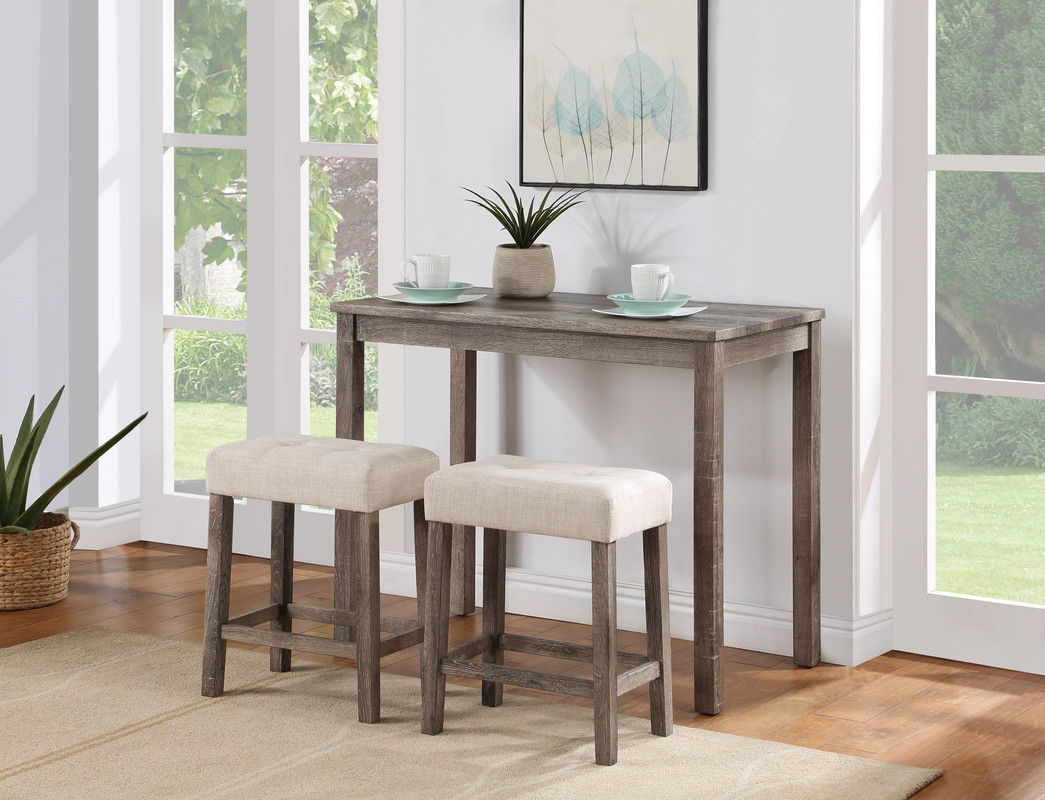 Lux - 3 Piece Counter Height Pub Table With Tufted Linen Stools (Set of 3) - Best Buy Furniture