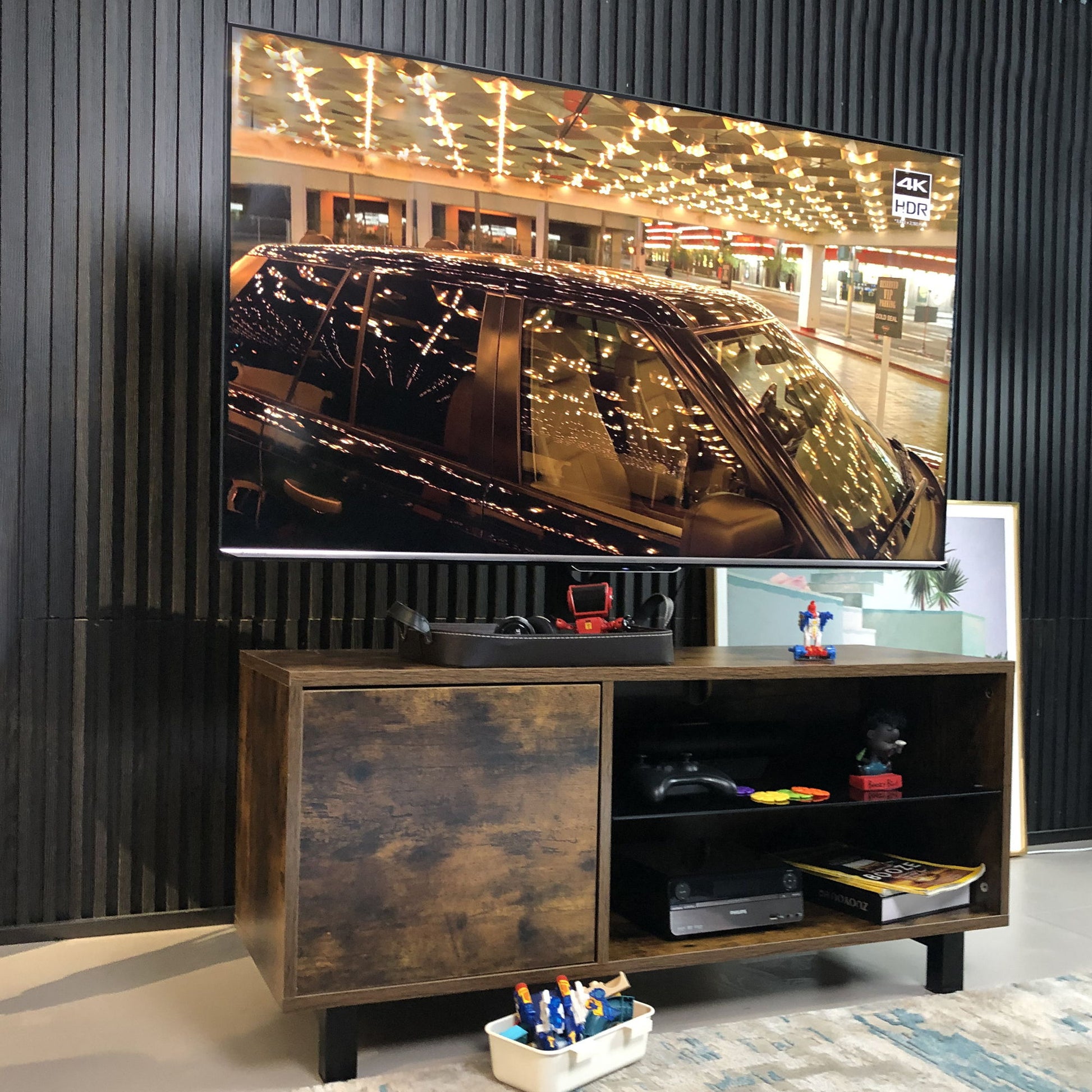 Rustic Brown TV Console With Push-To-Open Storage Cabinet For TV, Wood & Glass TV Stand For Living Room Bedroom - Rustic Brown - Best Buy Furniture