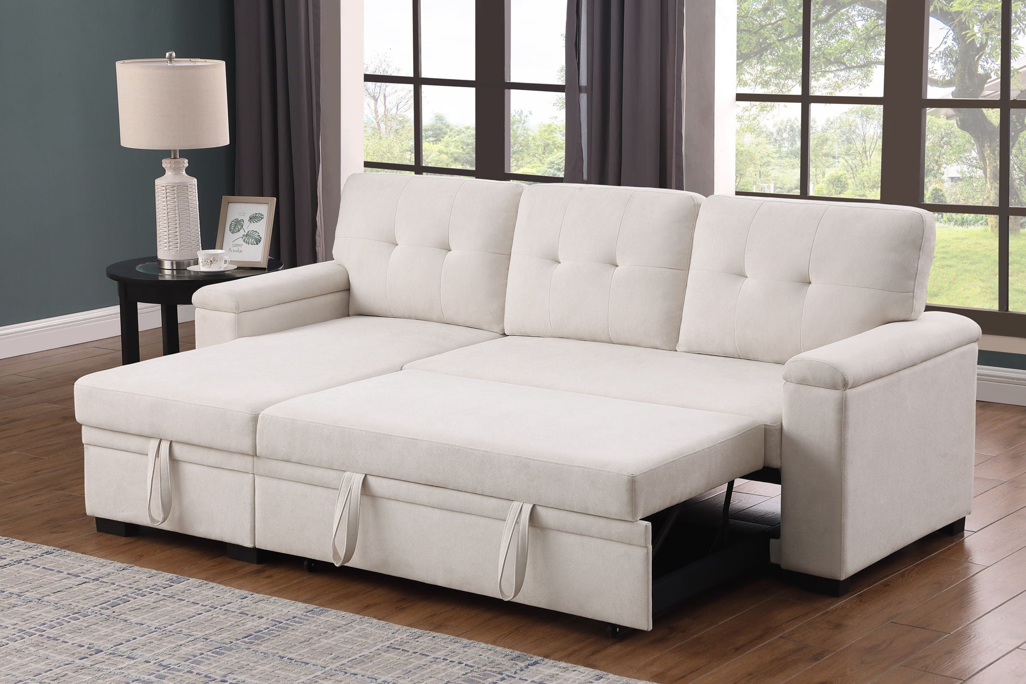 Lucca II - 84.5"W Reversible Sleeper Sectional Sofa with Storage Chaise - Best Buy Furniture