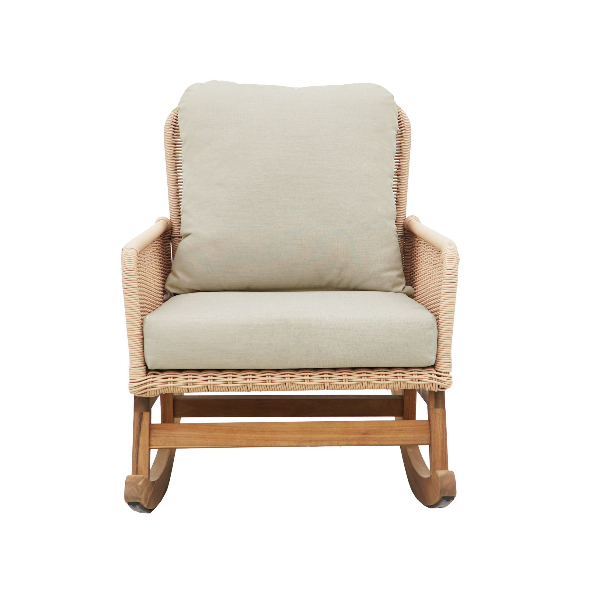 Modern 3 Piece Outdoor Seating Set With Cushioned Rattan Rocking Chairs And Wooden Accent Table - Best Buy Furniture