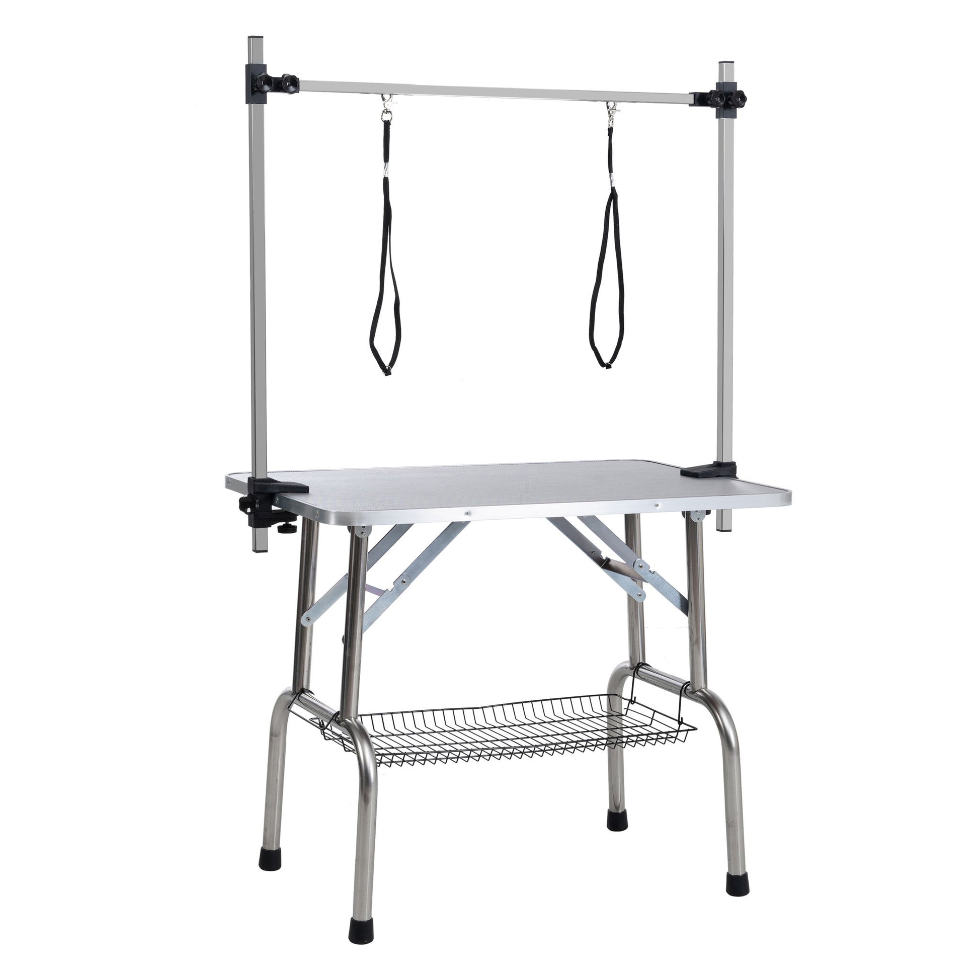 Folding Dog Pet Grooming Table Stainless Steel Frame Rubber Mat On Board With Adjustable Arm And Clamps Pet Dog Cat Grooming Table - Best Buy Furniture