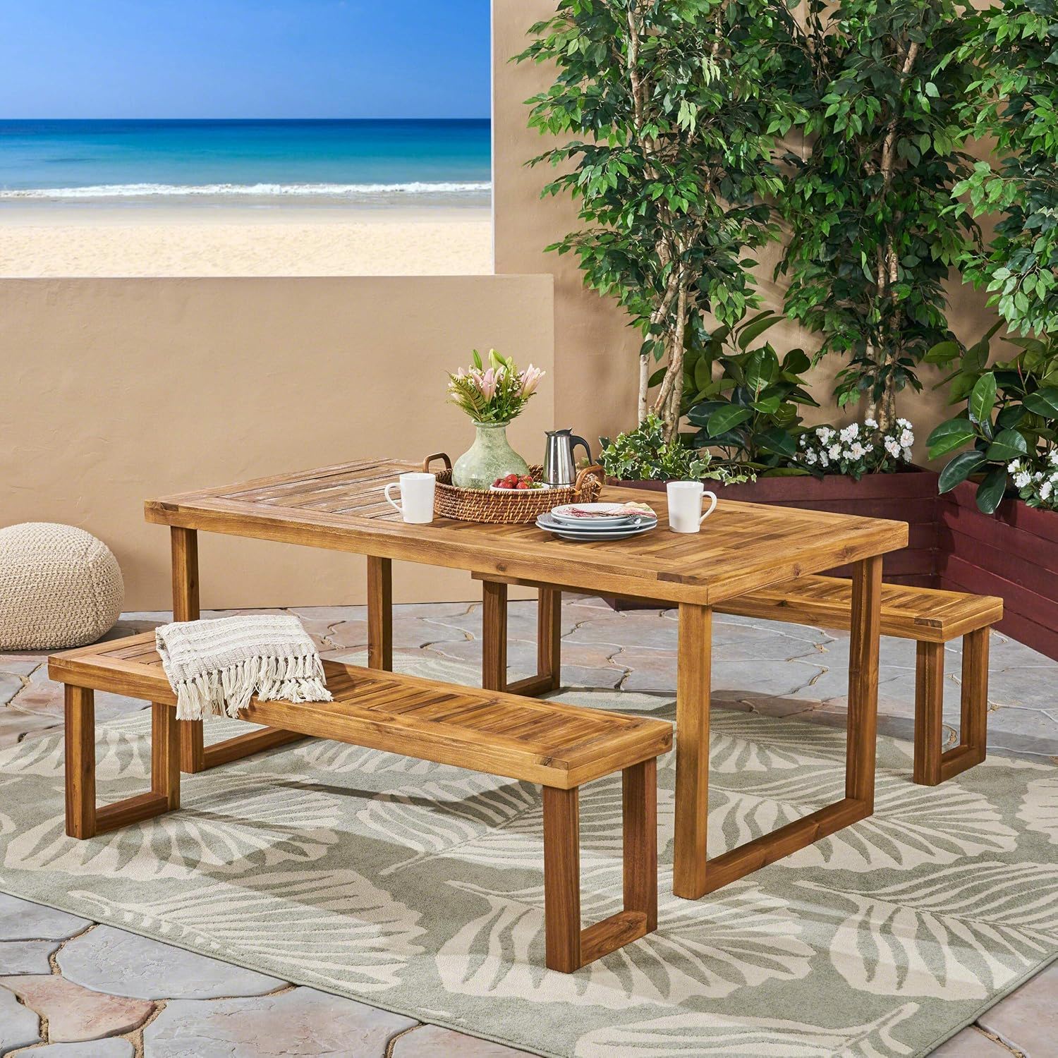 Outdoor Dining Set - Sandblast Natural Finish - Best Buy Furniture