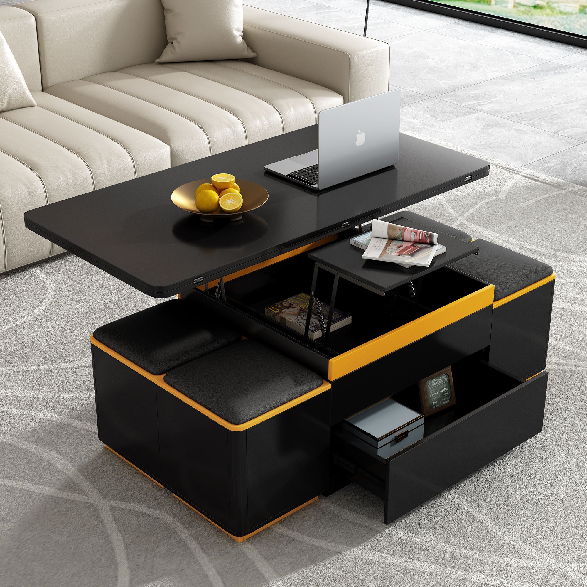 Multi Functional Adjustable Coffee Table With 4 Storage Stools - Best Buy Furniture