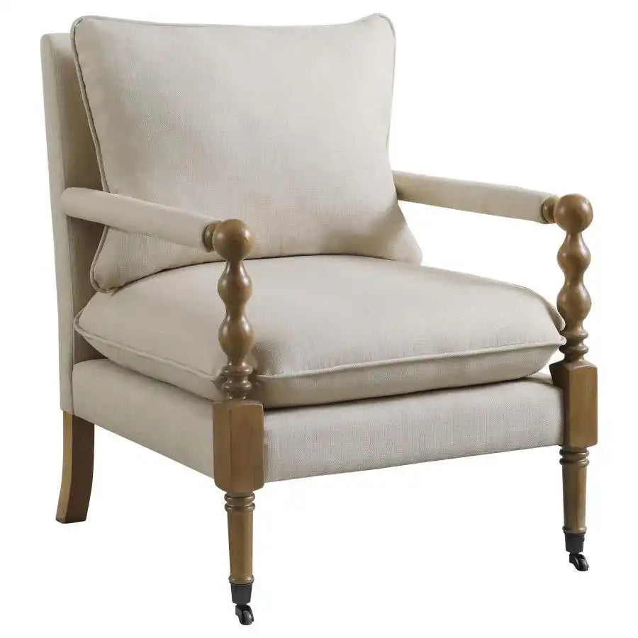 Dempsy - Upholstered Accent Chair With Casters - Beige - Best Buy Furniture