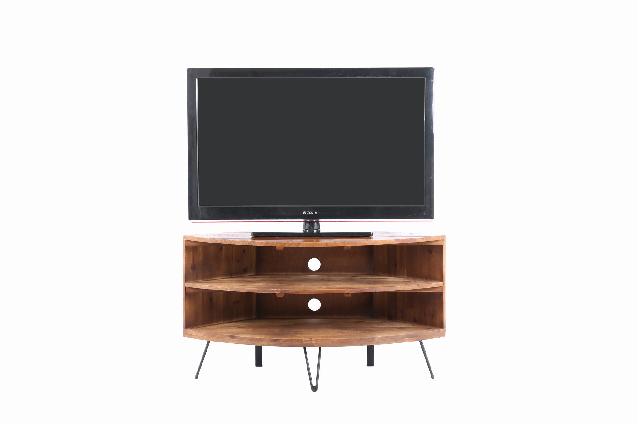 Fan Shape Reclaimed Wood Corner Media Table For Living Room Wise Use Your Space - Natural - Best Buy Furniture