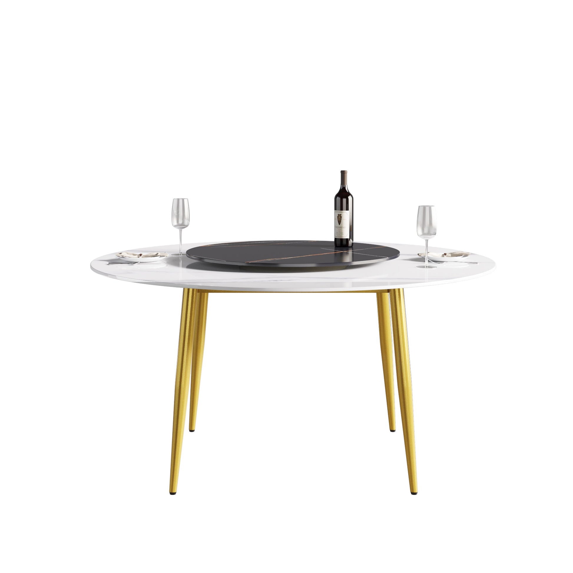 Modern Artificial Stone Round Dining Table, Can Accommodate 6 People Artificial Stone Turntable - Best Buy Furniture