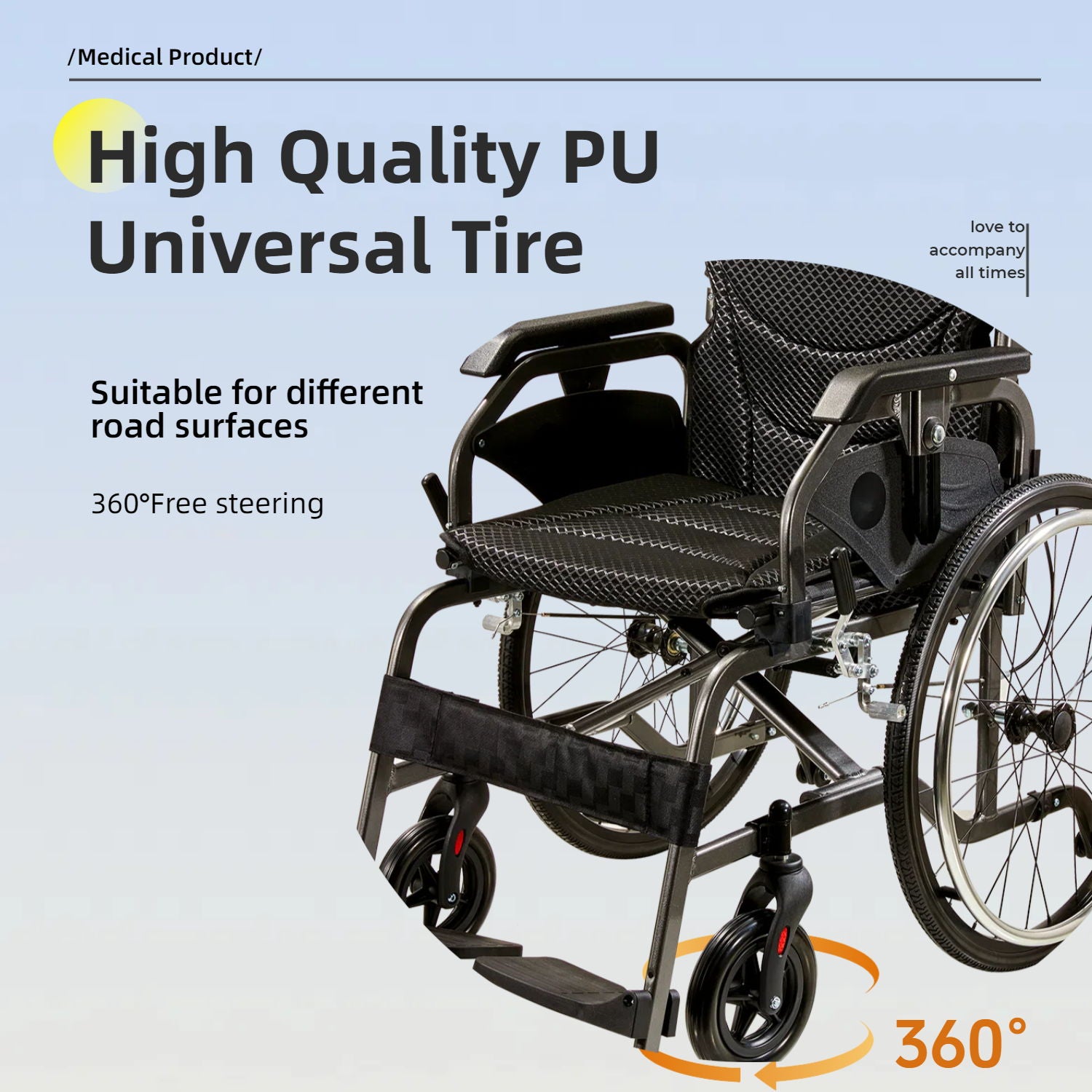 Premium Lightweight Foldable Transport Wheelchair For Adults