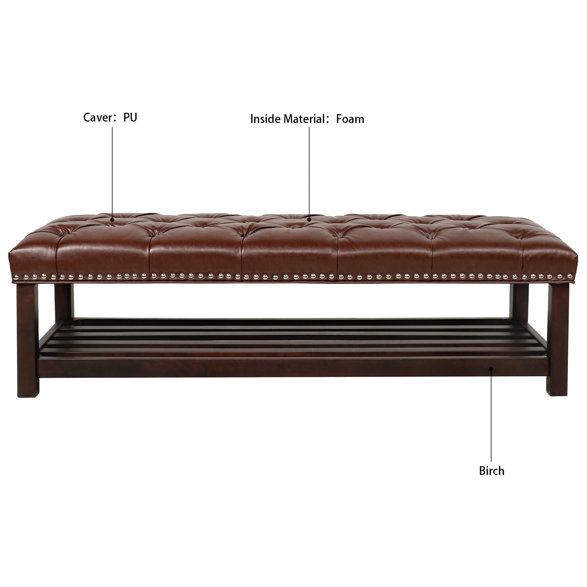 Bedroom End Of Bed Bench Tufted Upholstered End Of Bed Bench End Of Bed Entrance Shoe Bench With Nailhead Trim And Shelf Bedroom Upholstered Leather Bench Living Room Shoe Rack Footstool - Best Buy Furniture