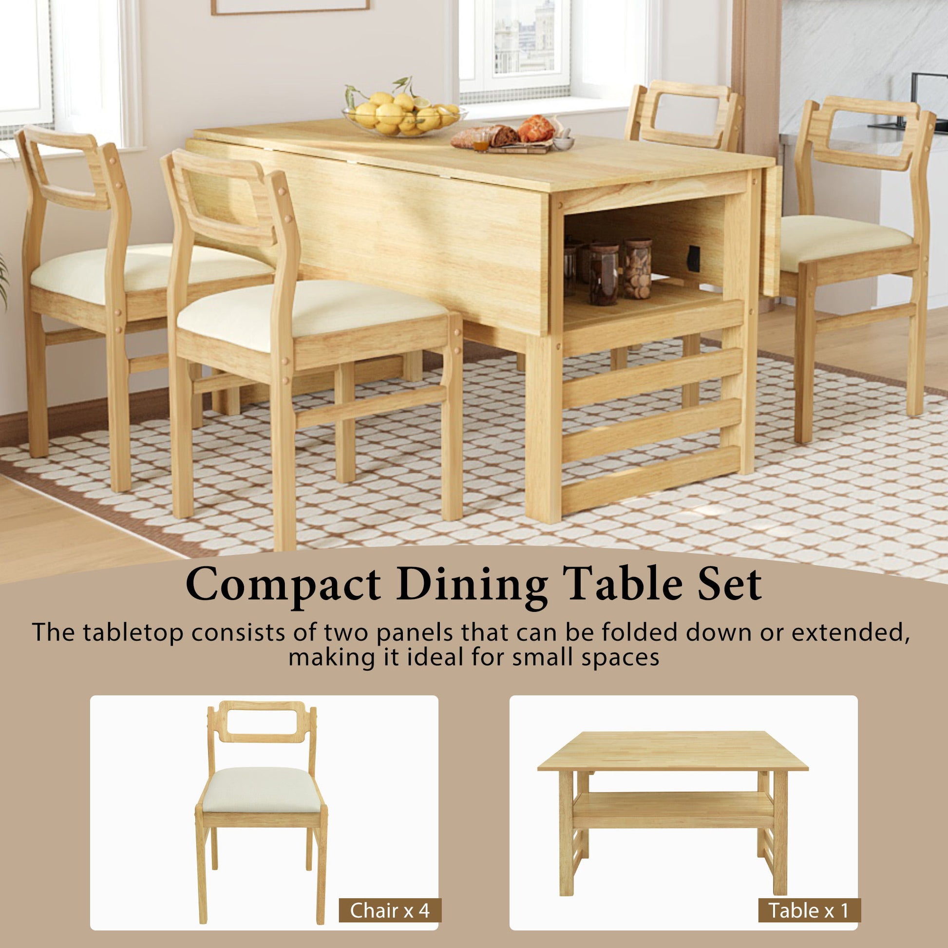 5 Piece Extendable Wood Square Dining Table Set With 2 Drop Leaves - Best Buy Furniture