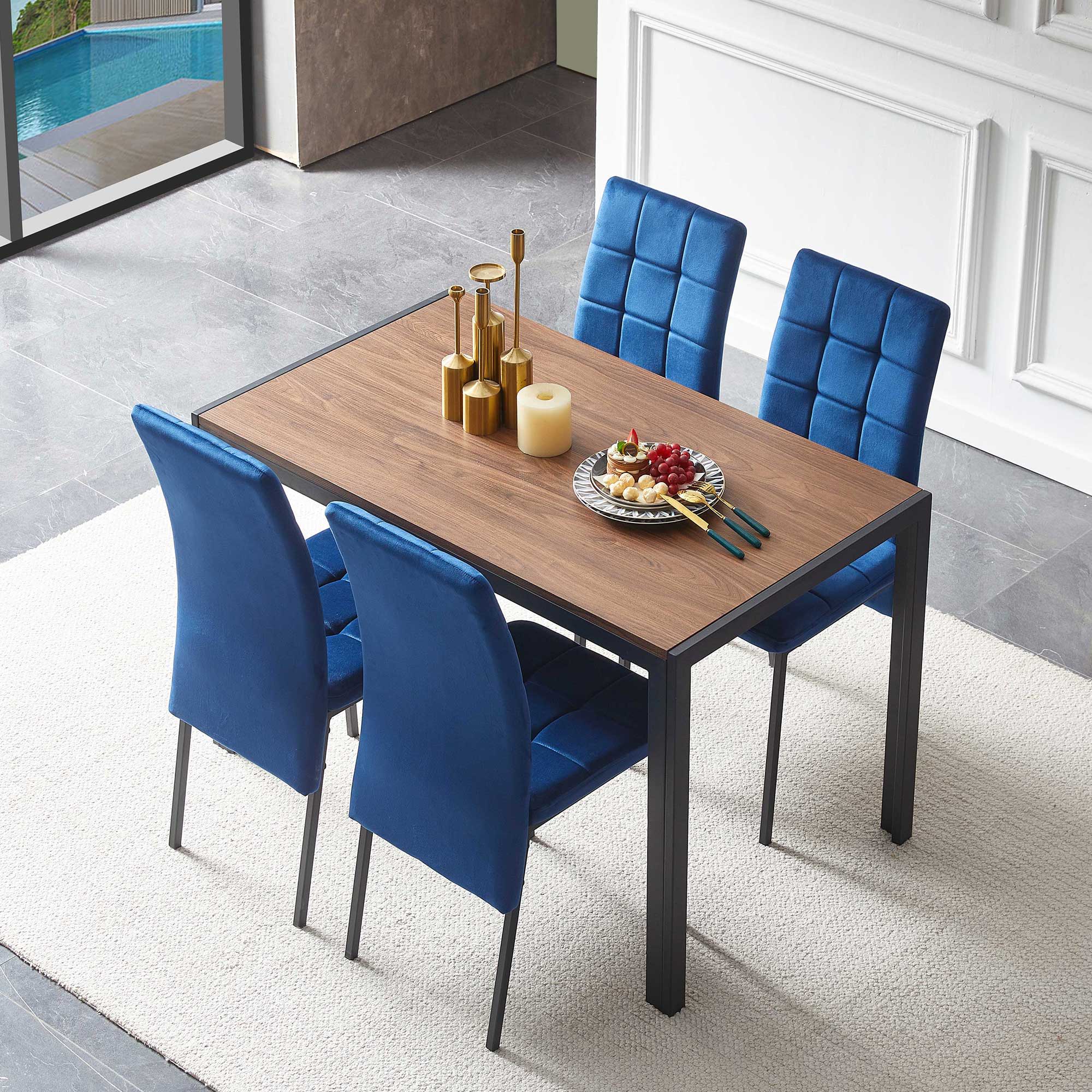 5 Piece Dining Set Including Velvet High Back Nordic Dining Chair & Creative Design Dining Table - Best Buy Furniture