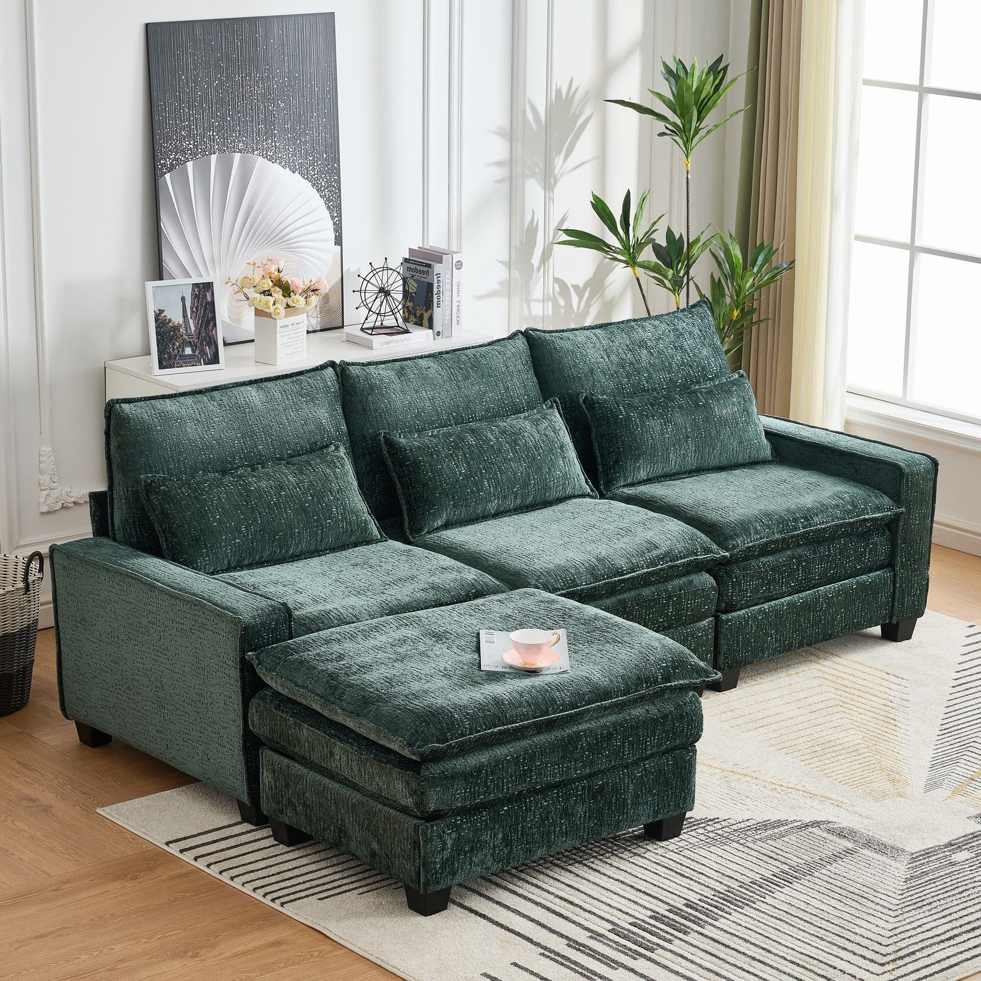 Modern Comfy Chenille L Shaped Sectional Sofa With Movable Ottoman - Best Buy Furniture