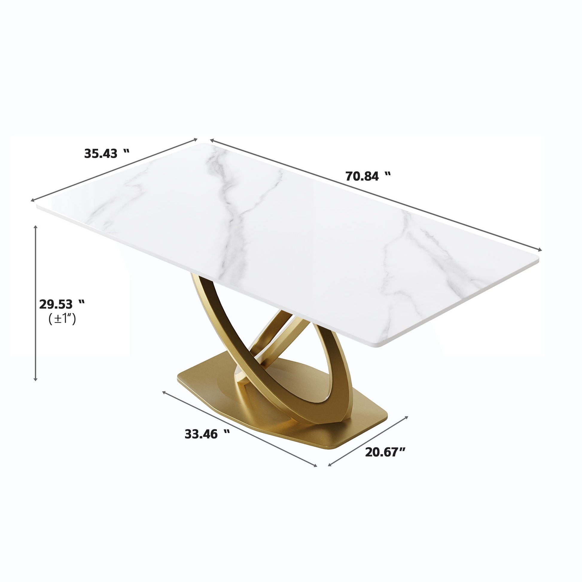 70.84" Modern Artificial Stone Panel Double-Ring Stainless Steel Metal Legs, Can Accommodate 6-8 People - Best Buy Furniture