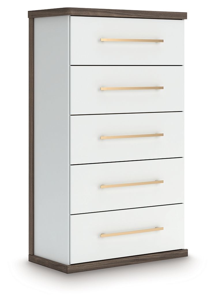 Kendanport - Five Drawer Chest - Brown / White - Best Buy Furniture