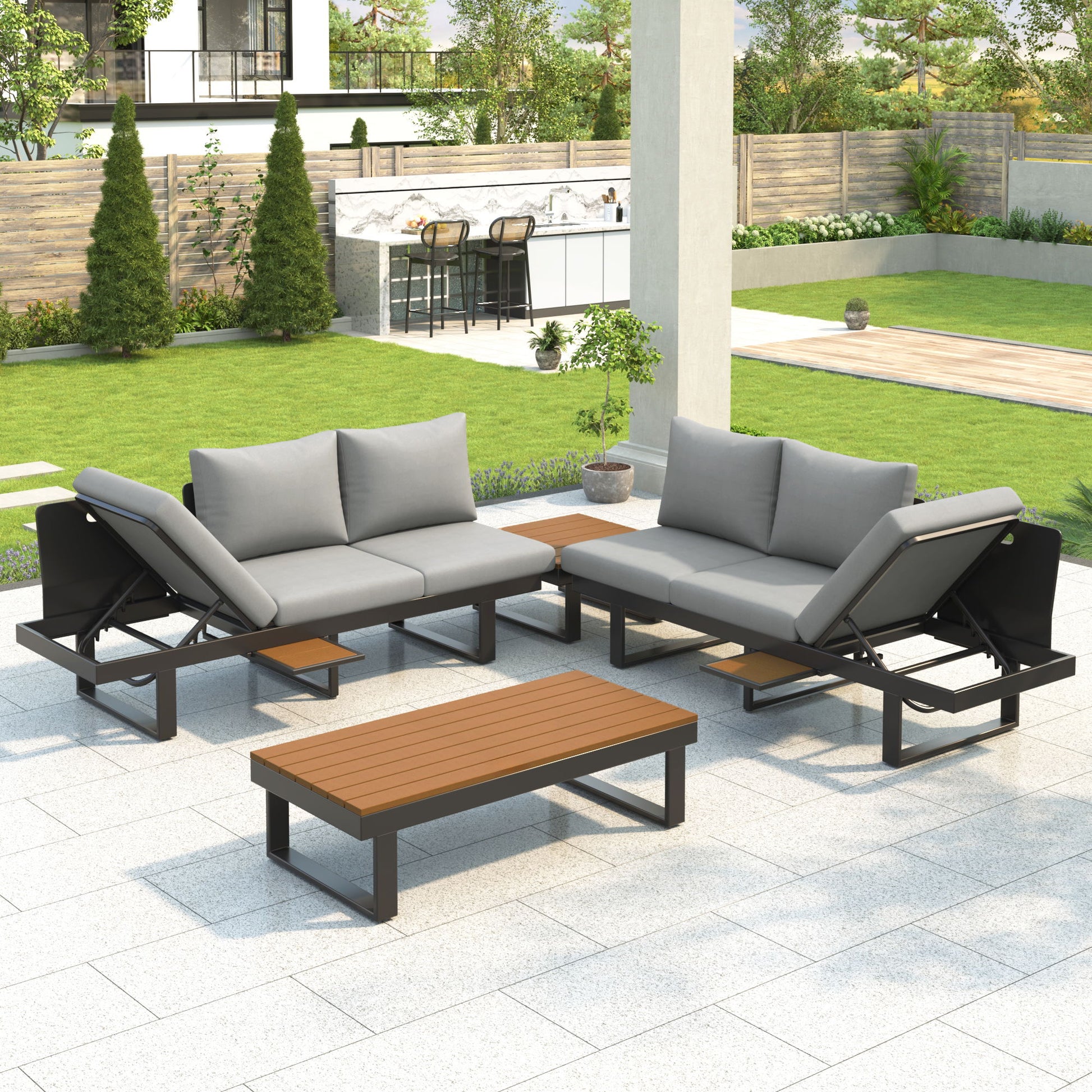 Outdoor Sectional Sofa Set With Adjustable Reclining Seats - Best Buy Furniture