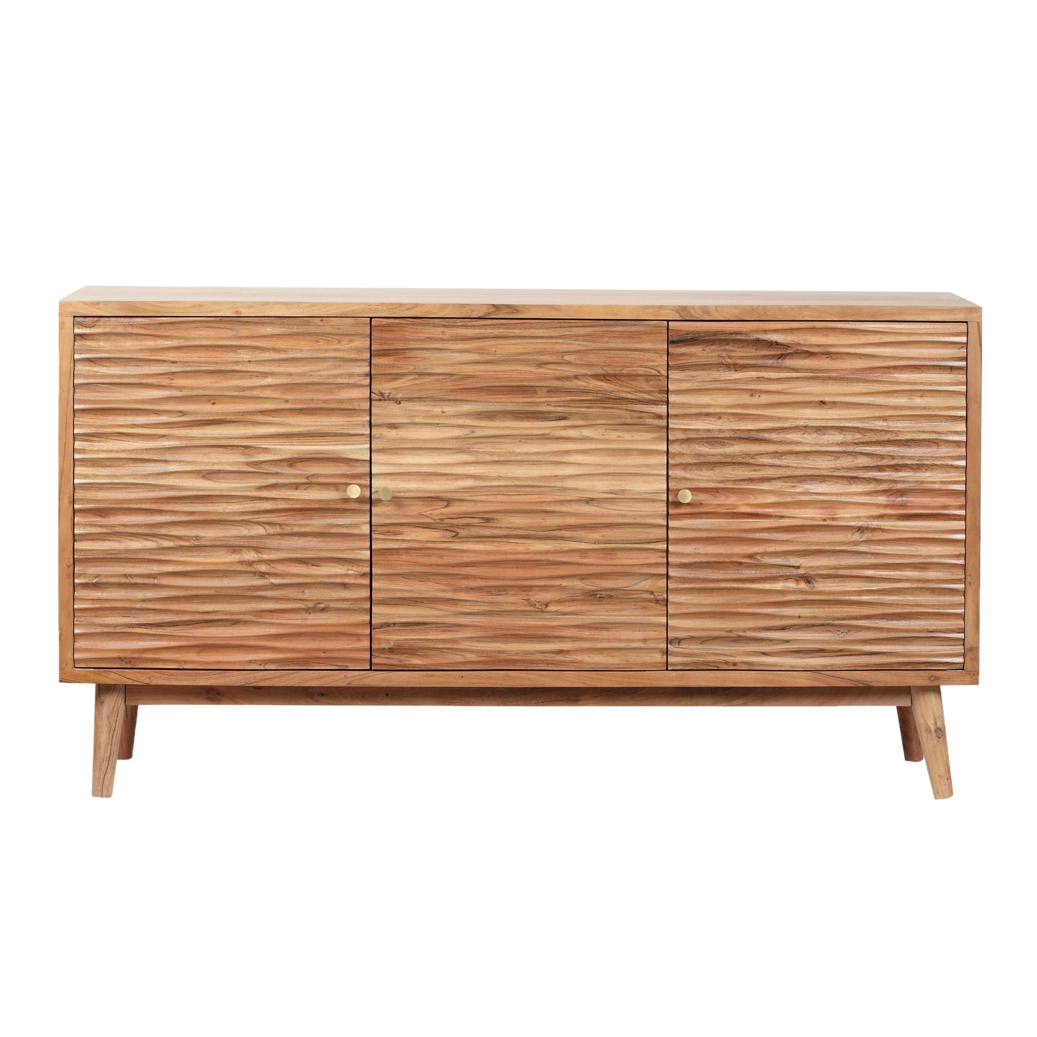 Boho Handcrafted 3 Door Sideboard, Carved Texture & Artisanal Charm - Natural - Best Buy Furniture