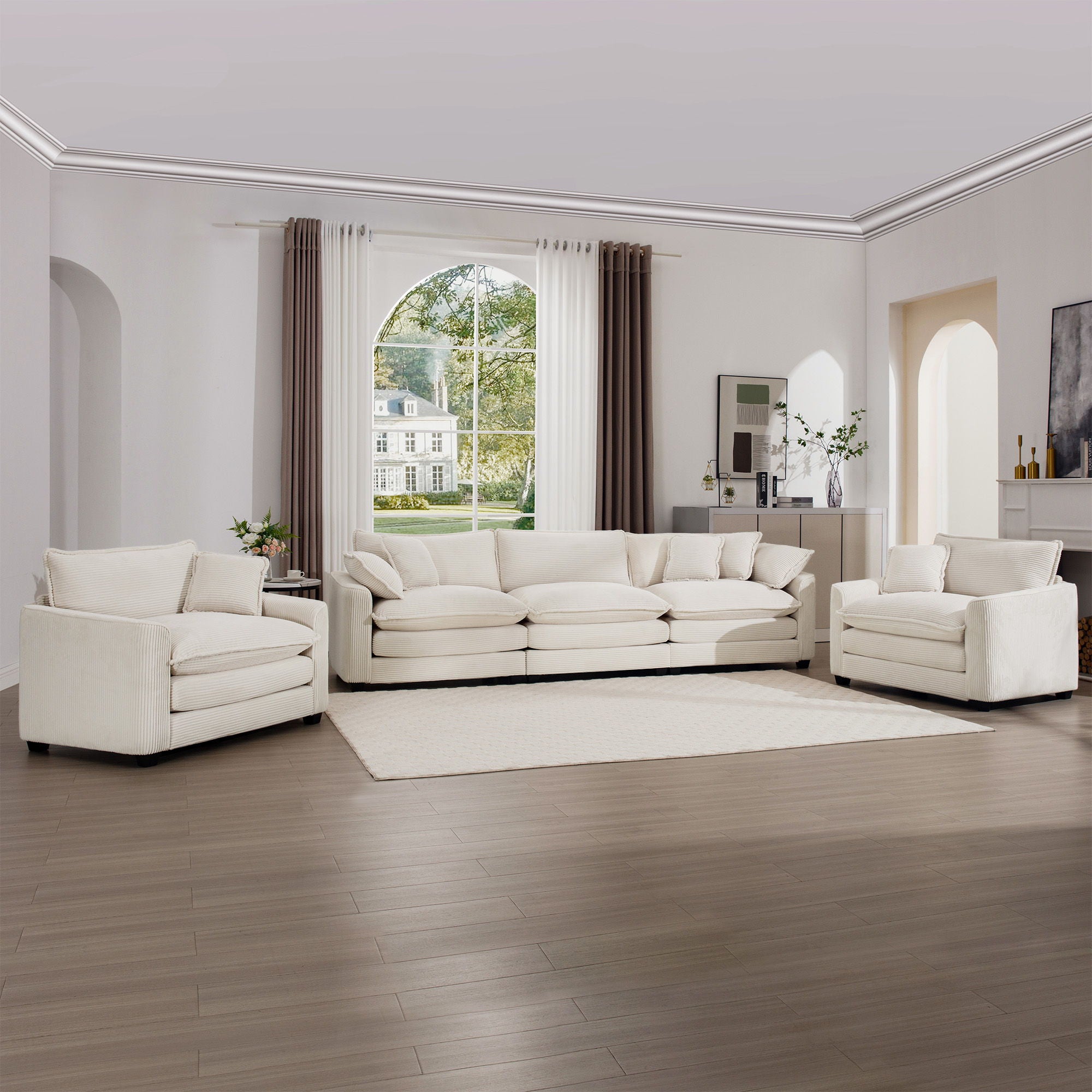 Elegant Corduroy Oversized Sectional Sofa Set With Deep Seats And Flexible Layout - Best Buy Furniture
