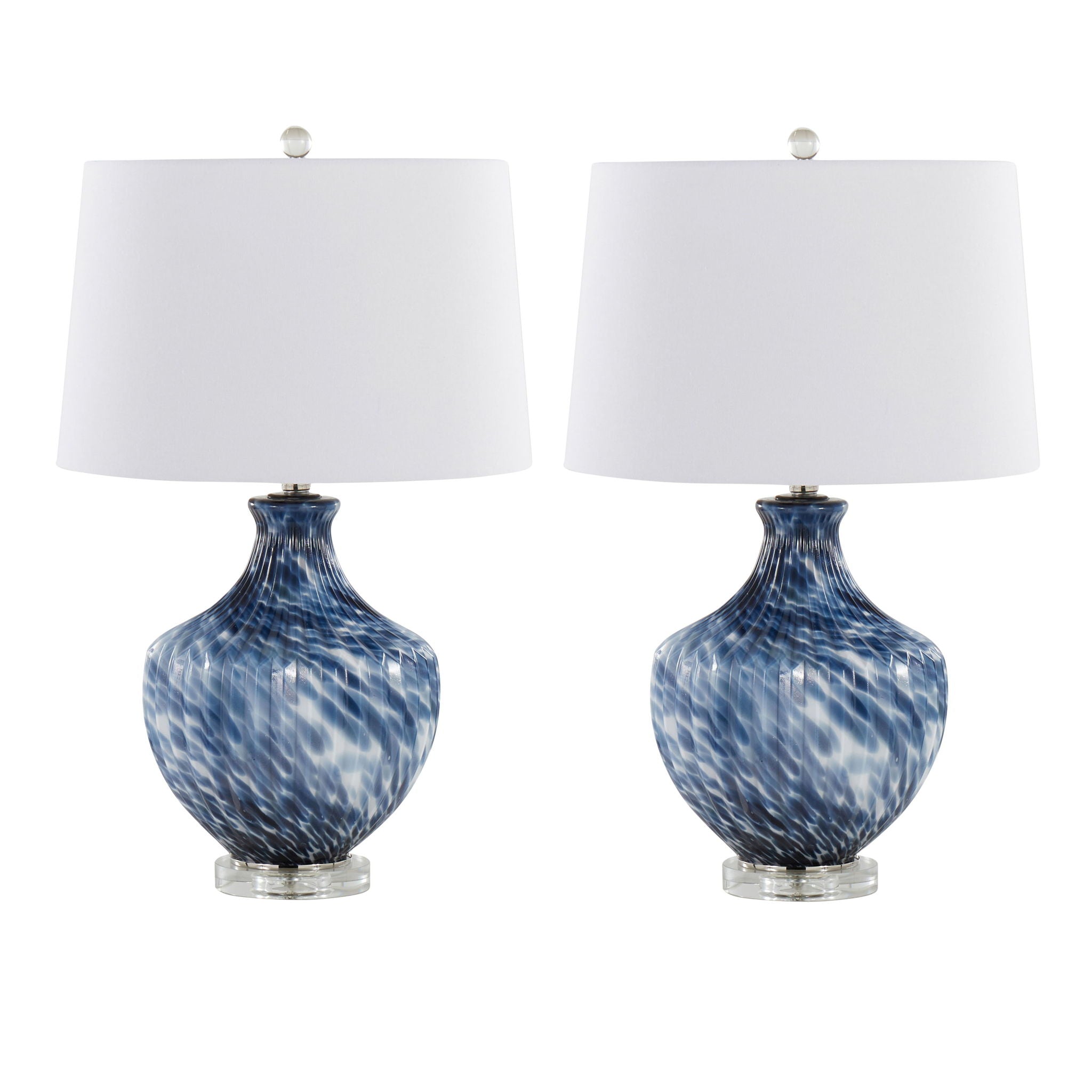Lotus - Contemporary Table Lamp (Set of 2) - True Navy / Gold / Polished Nickel / Clear Crystal - Best Buy Furniture