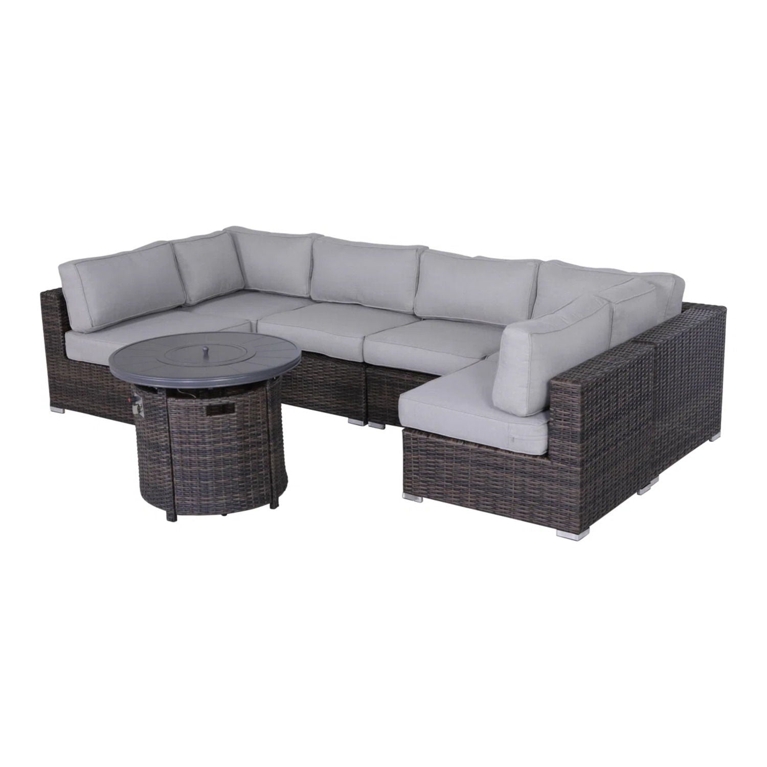 Wicker Outdoor Lounge Set With Cushions And Fire Pit - Best Buy Furniture